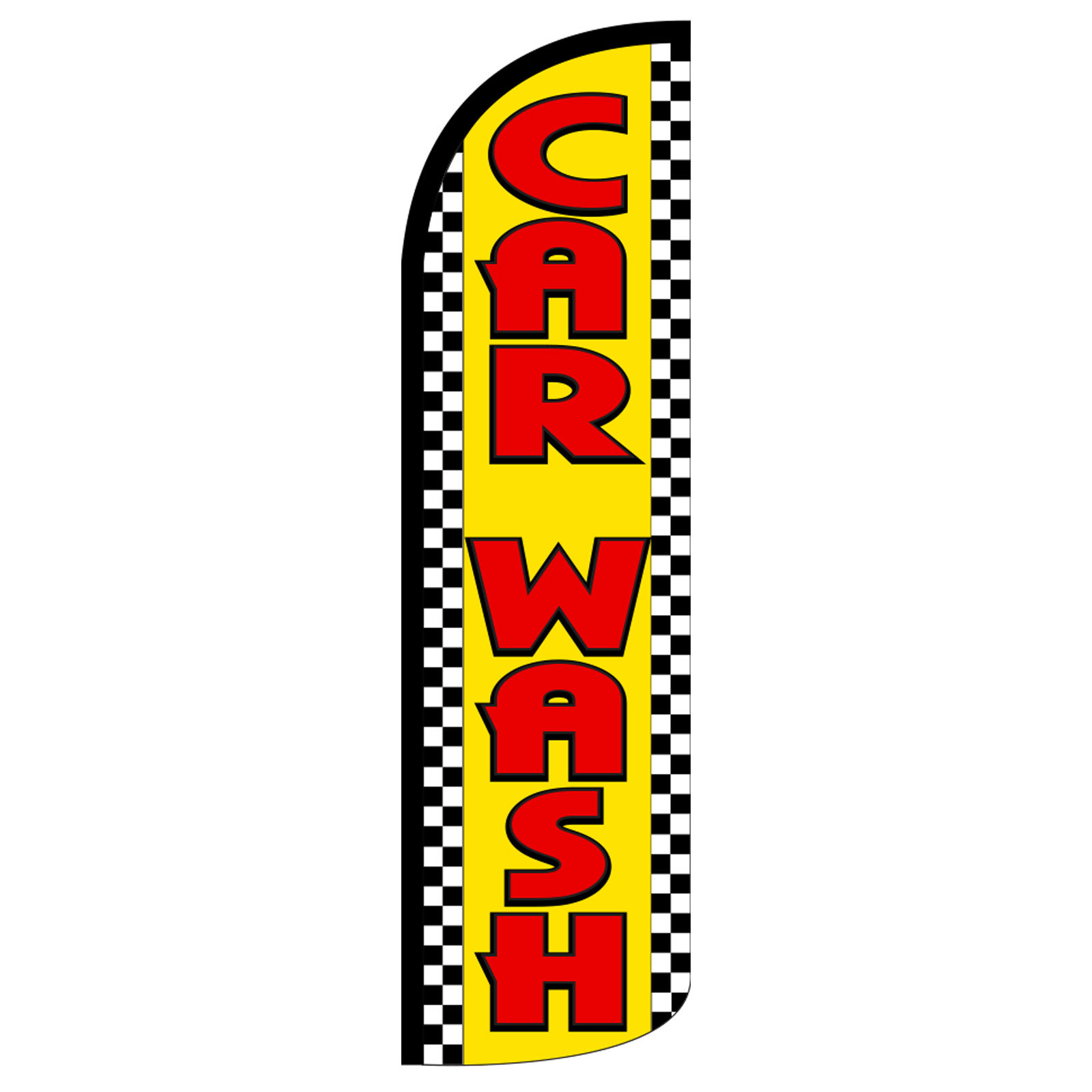 Windless Swooper Feather Flag Tall Banner Sign 3’ Wide CAR WASH RED CHECKERED