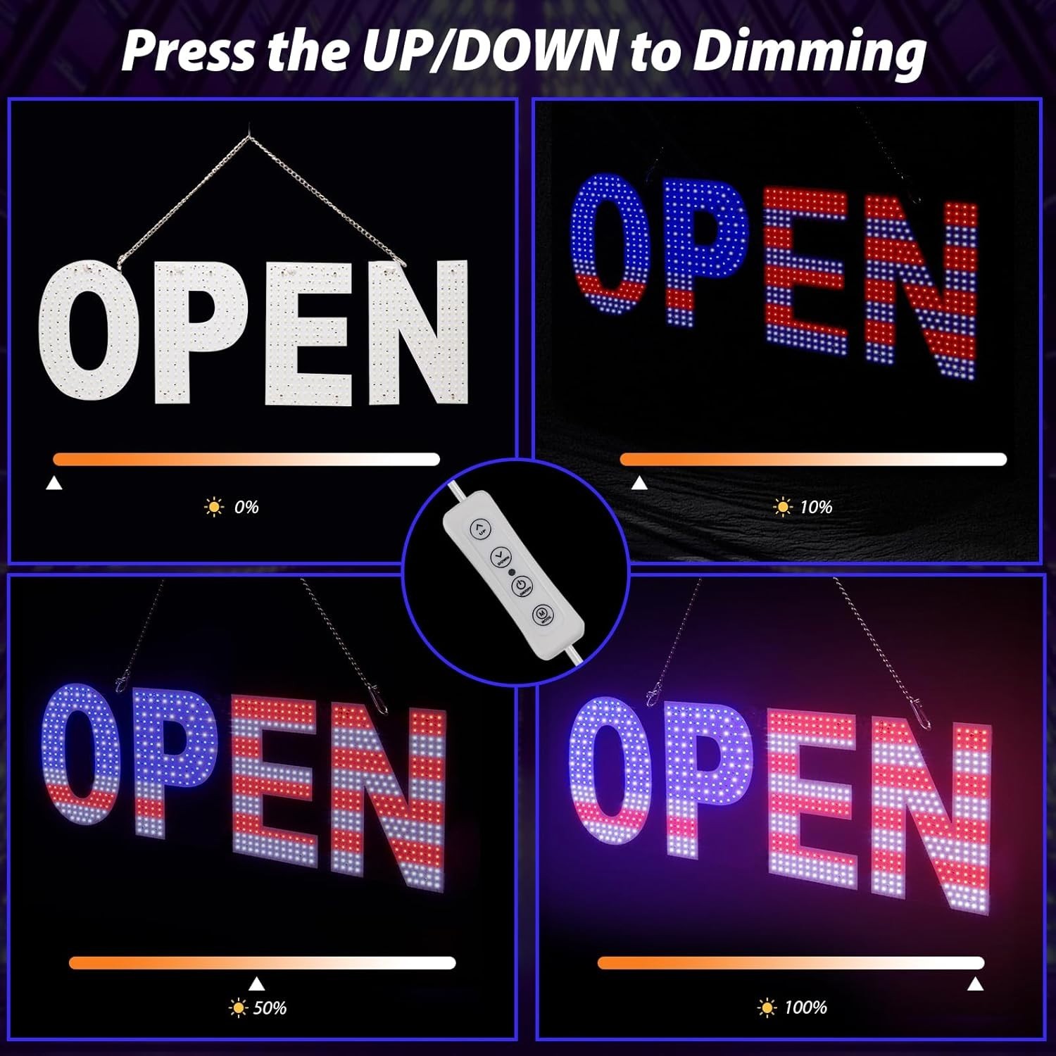 LED Open Signs for Business 30″ x 10″ Large Ultra Bright Shop Open Signs US Flag