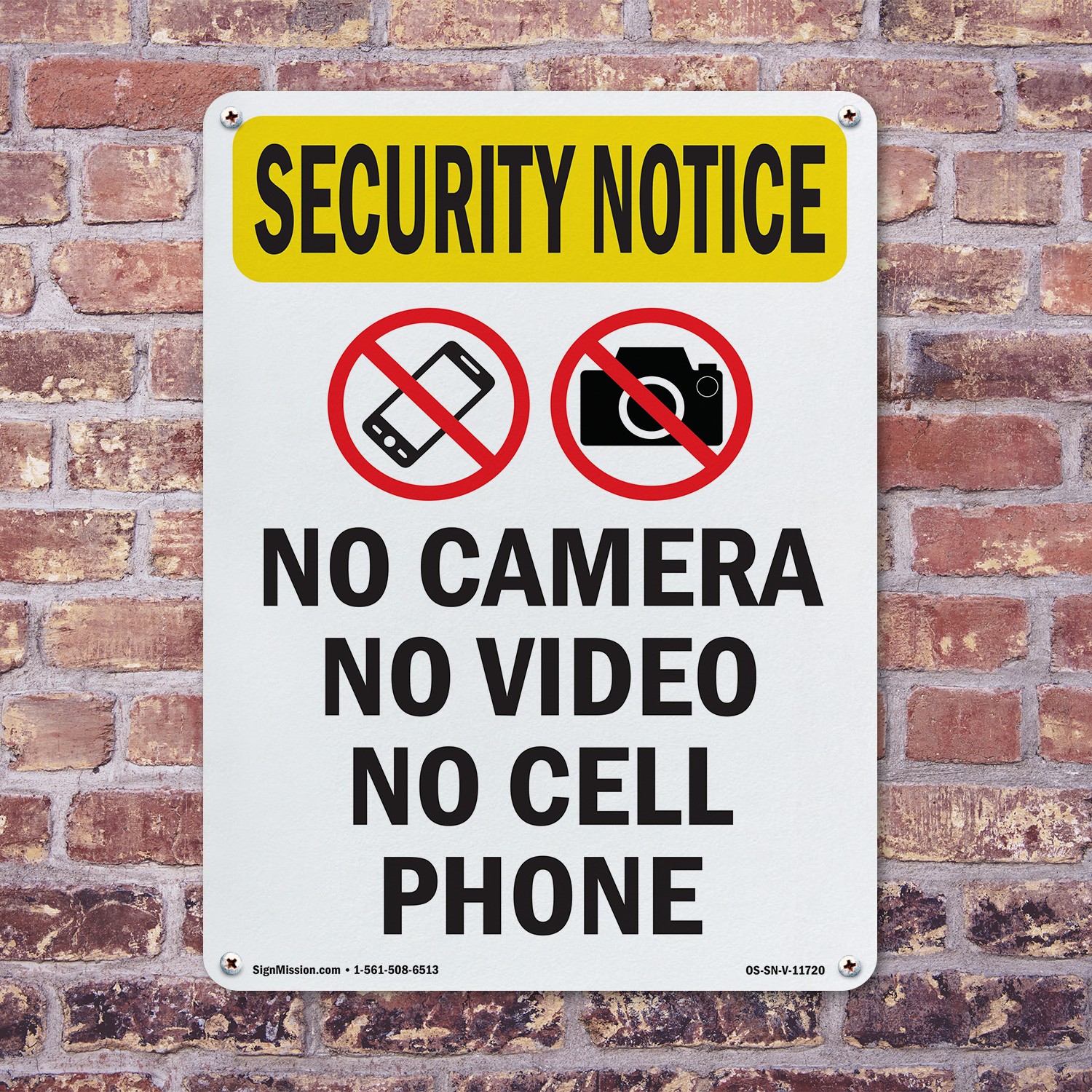 No Camera No Video With Symbol OSHA Security Notice Sign Or Decal – 5 or 10 Pack