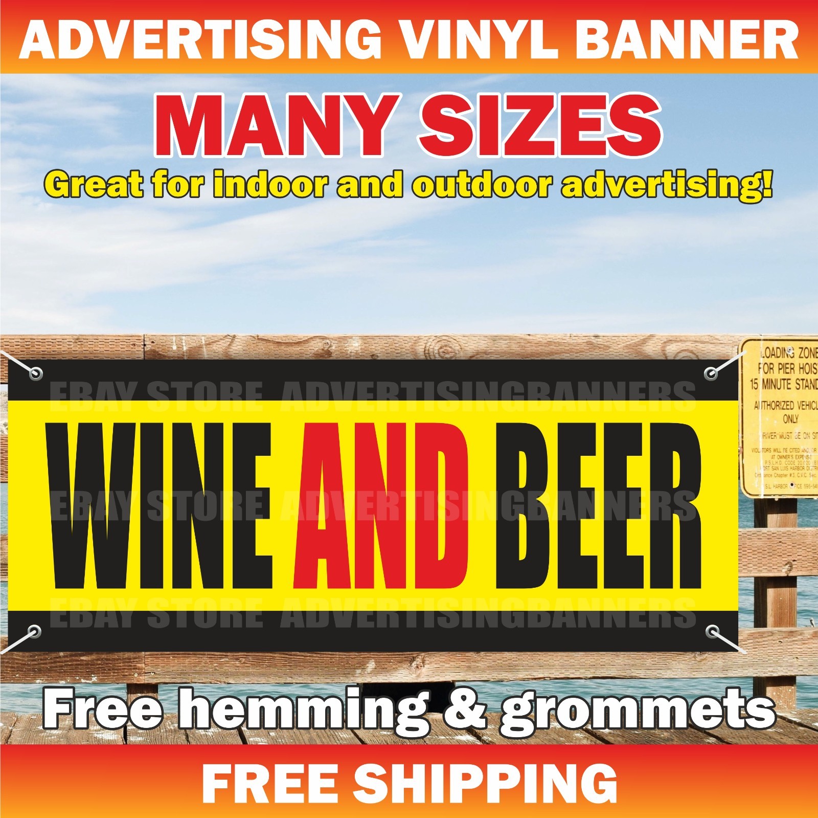 WINE AND BEER Advertising Banner Vinyl Mesh Sign Bar Restaurant Food Cold Drinks