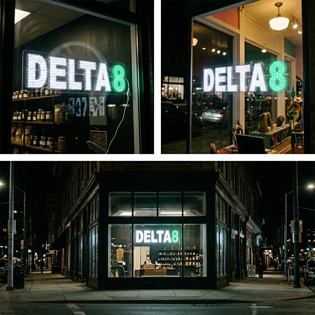 EPL Signs DELTA8 White/Green LED Sign Business 7″x30″ 2G Blinking Mode