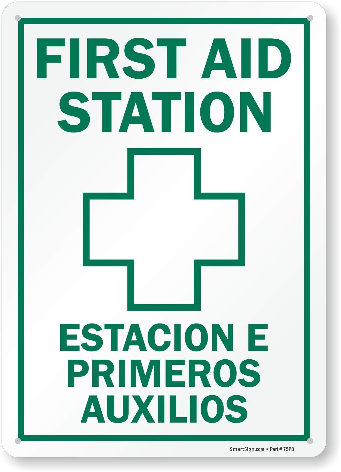 10×14 inch Bilingual First Aid Station Sign Plastic for Workplace Safety
