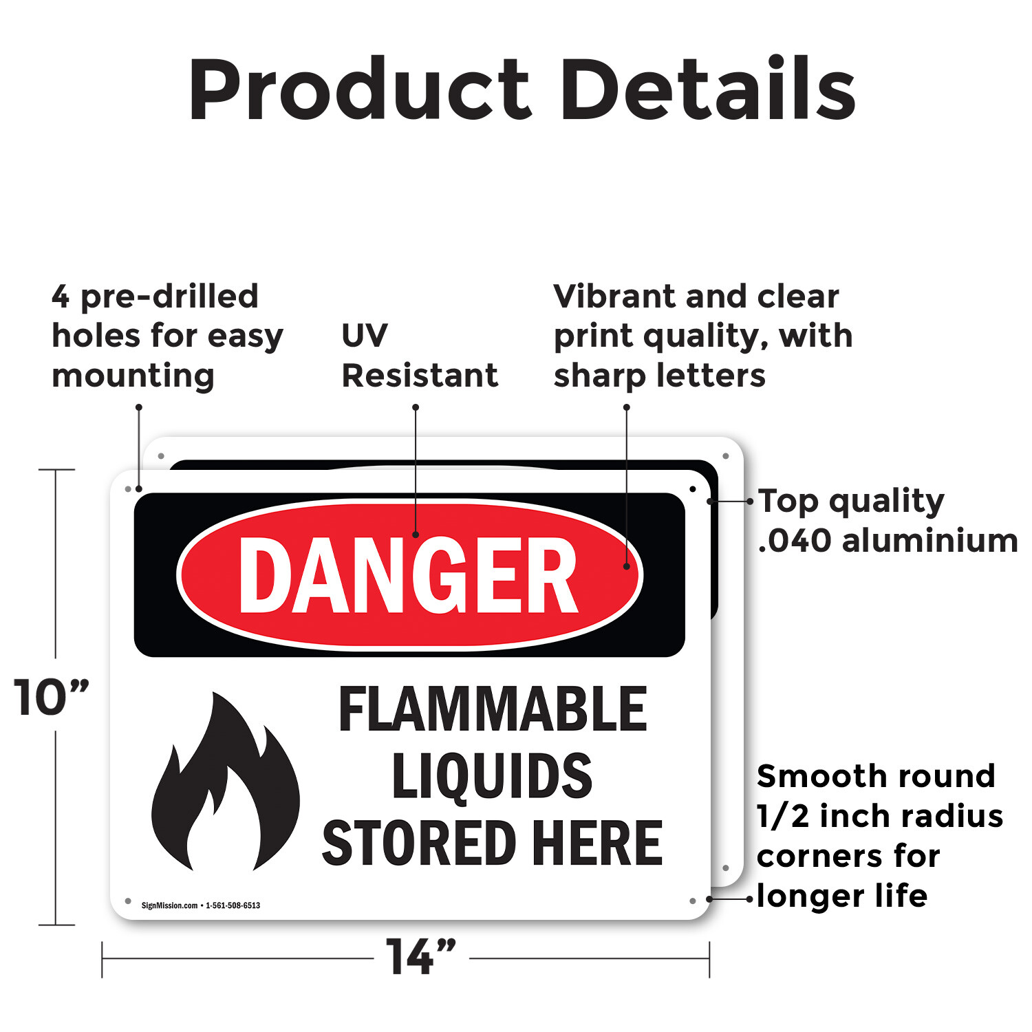 (2 Pack) Flammable Liquids Stored Here OSHA Danger Sign Decal Metal Plastic