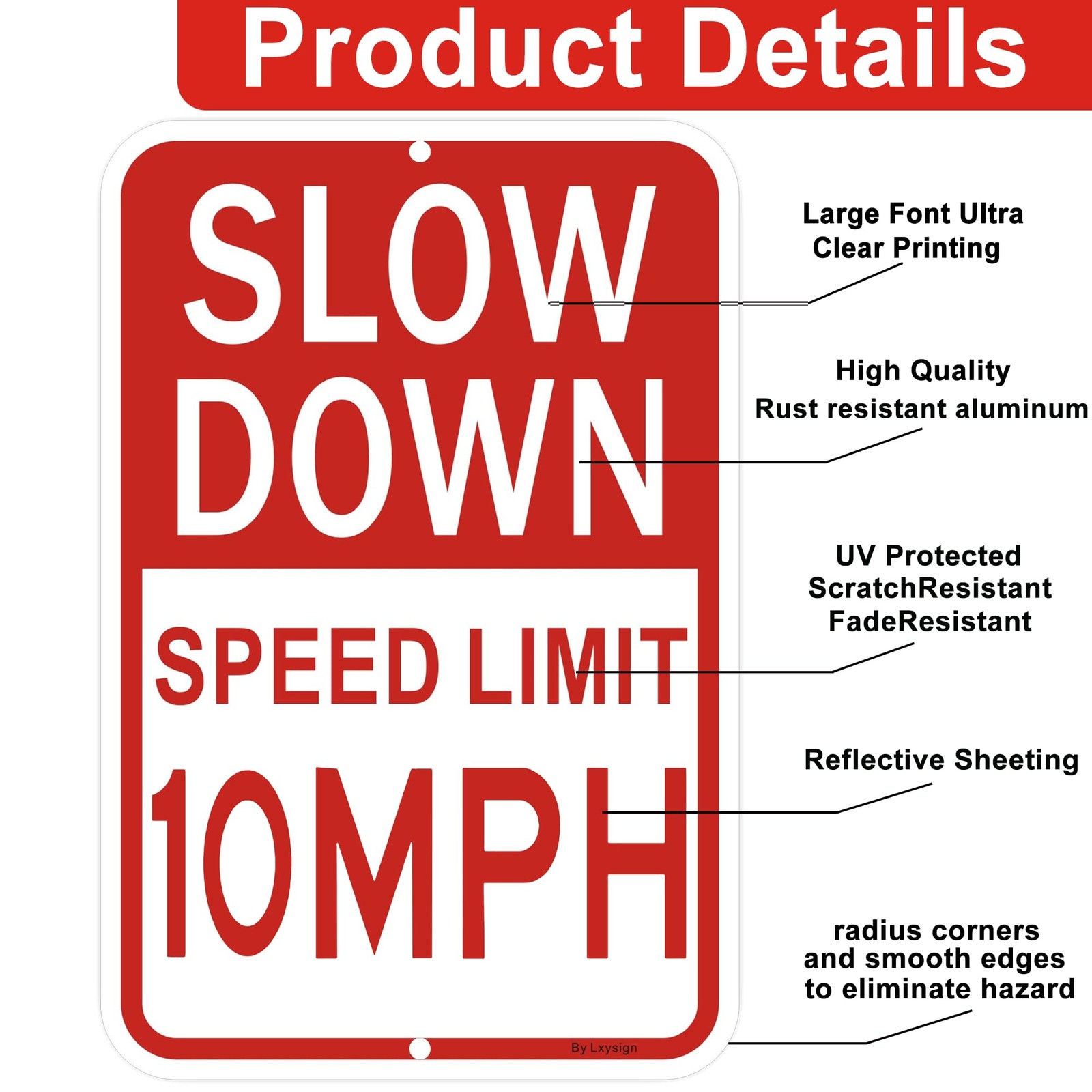 Slow Down Sign, Speed Limit 10 MPH Sign, 18×12 Inches Reflective Aluminum Signs,