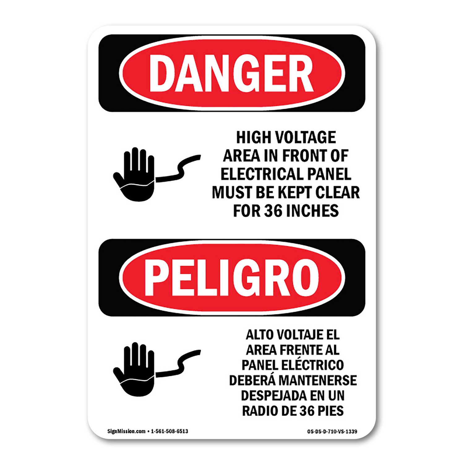 Voltage Electrical Panel 36 Inches Bilingual ANSI Danger Sign Metal Plastic