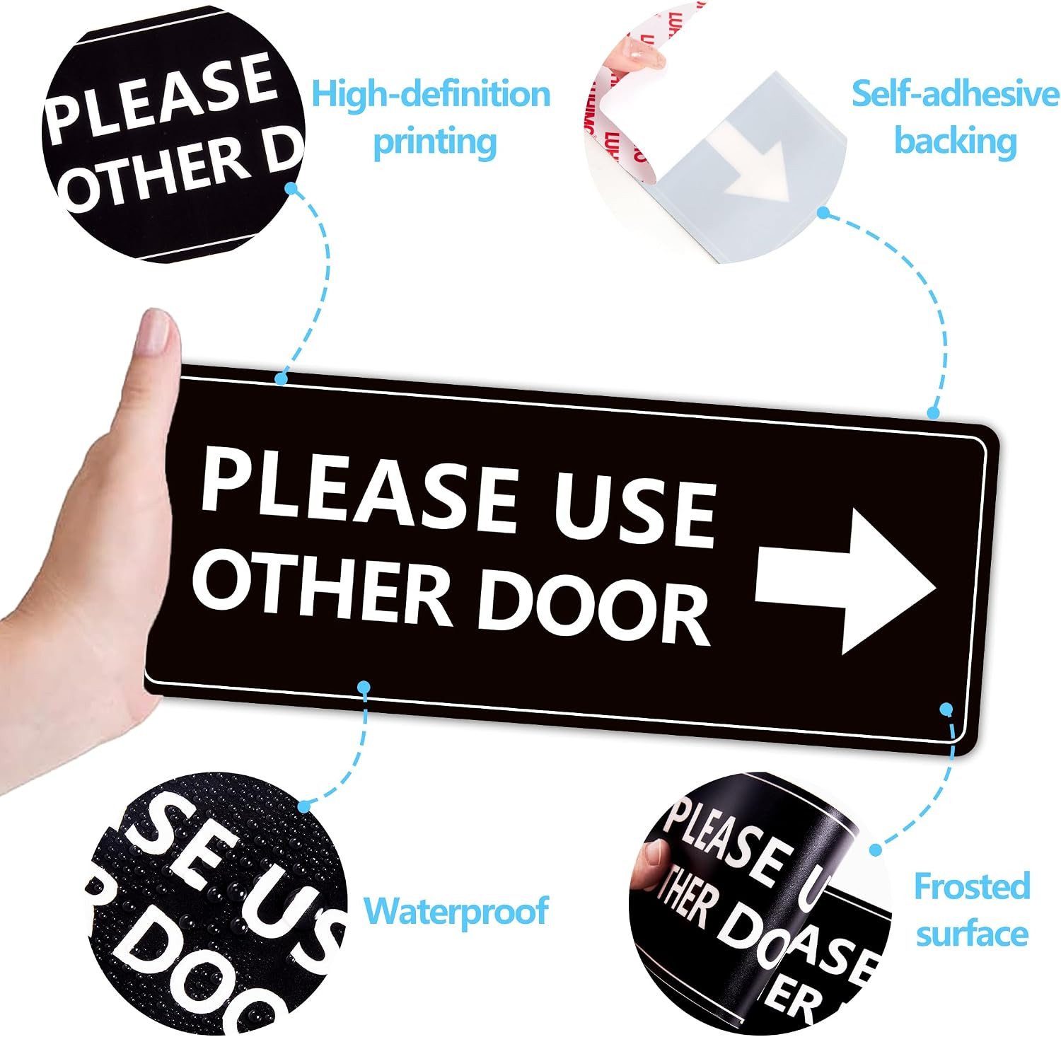 2Pack Use Other Door Sign，Self-Adhesive Weatherproof Vinyl Please Use Other Door