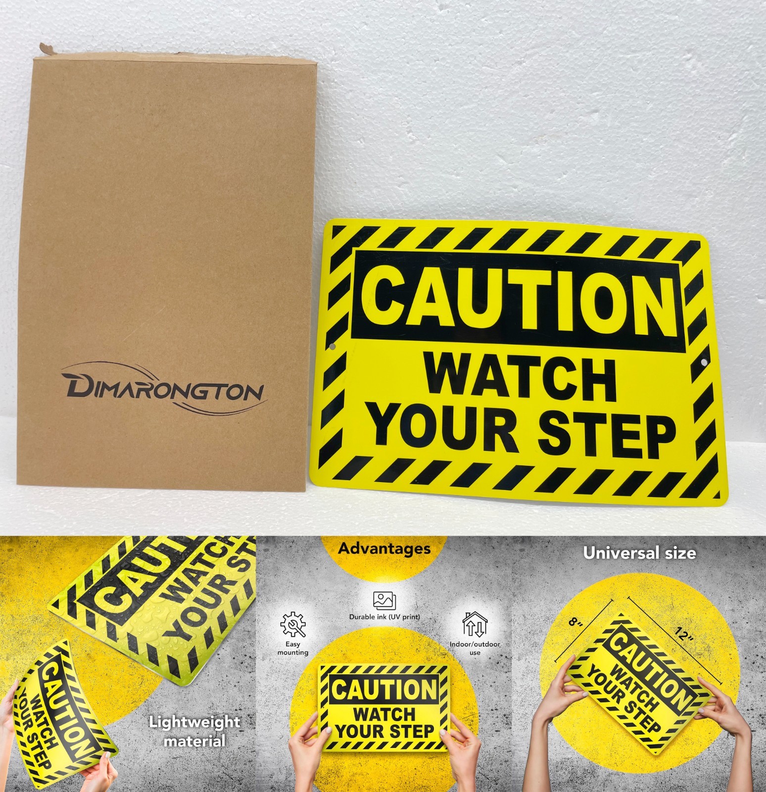 Watch Your Step Sign, 8×12 Aluminum Caution Signs, UV Protected, Weatherproof