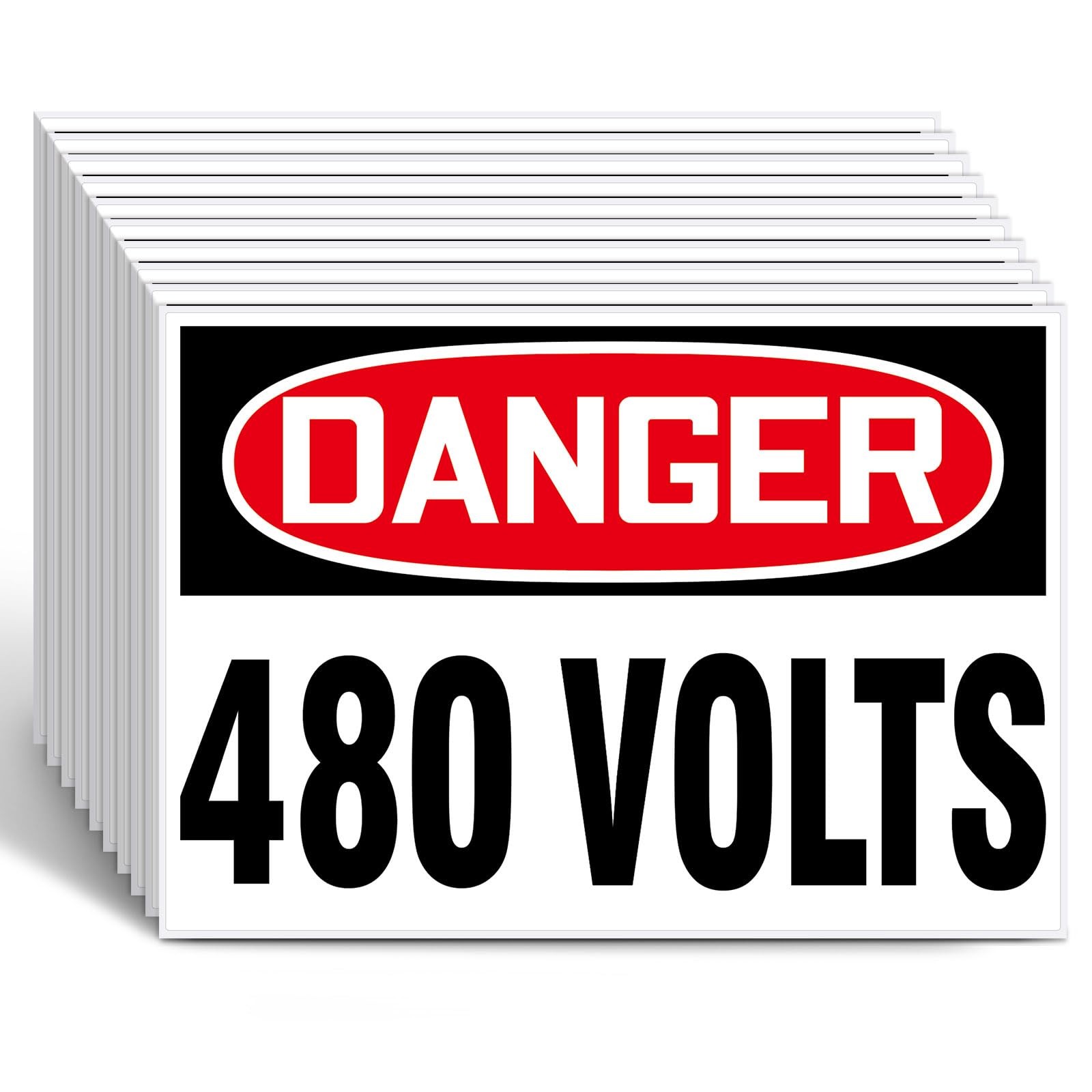 10 Pcs DANGER 480 Volts Labels – 5″ x 3.5” Adhesive Vinyl Safety Warning Sti…