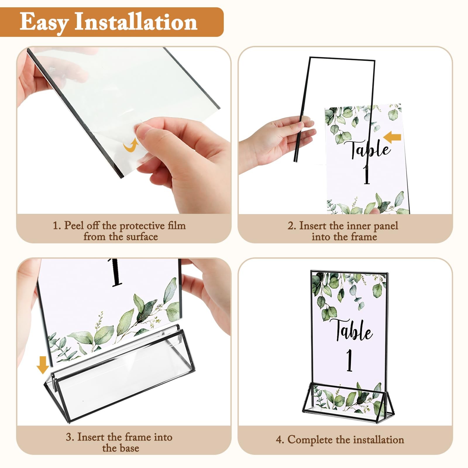 Floroom 12 Pack 4×6 Inch Clear Acrylic Sign Holders, 4″ x 6″- 12 Pack, Black