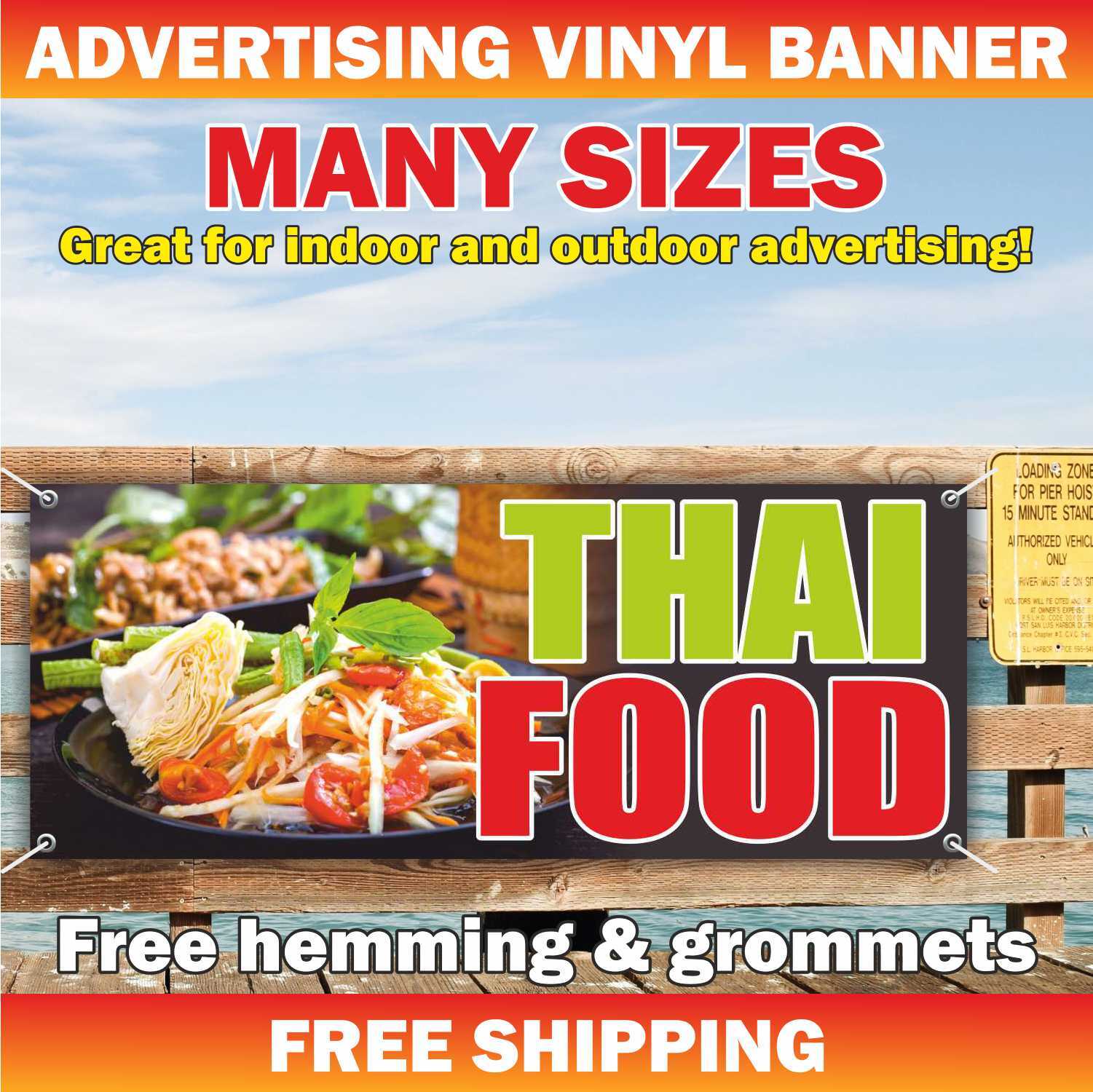 THAI FOOD Advertising Banner Vinyl Mesh Sign pad sushi satay curry spring rolls