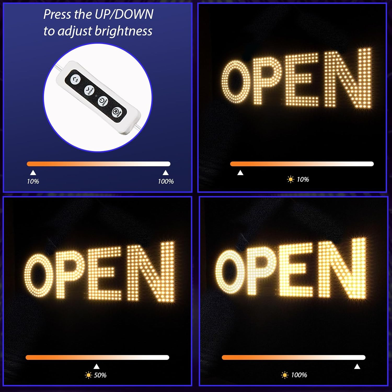 LED Open Sign for Business,22″X7″ Dimmable Brightness Large Electric Light up Si