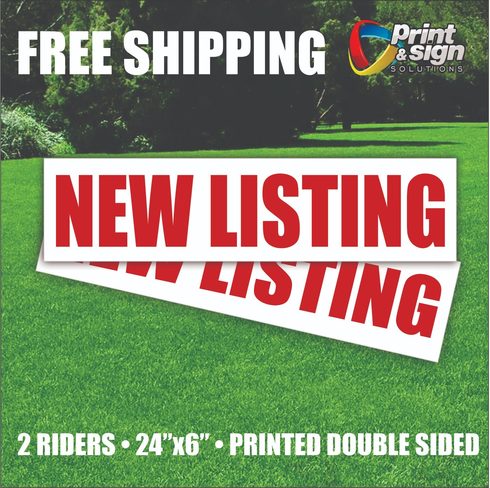 2PC NEW LISTING 6″x24″ REAL ESTATE RIDER SIGN 2 Sided HOMES PLASTIC REALTOR