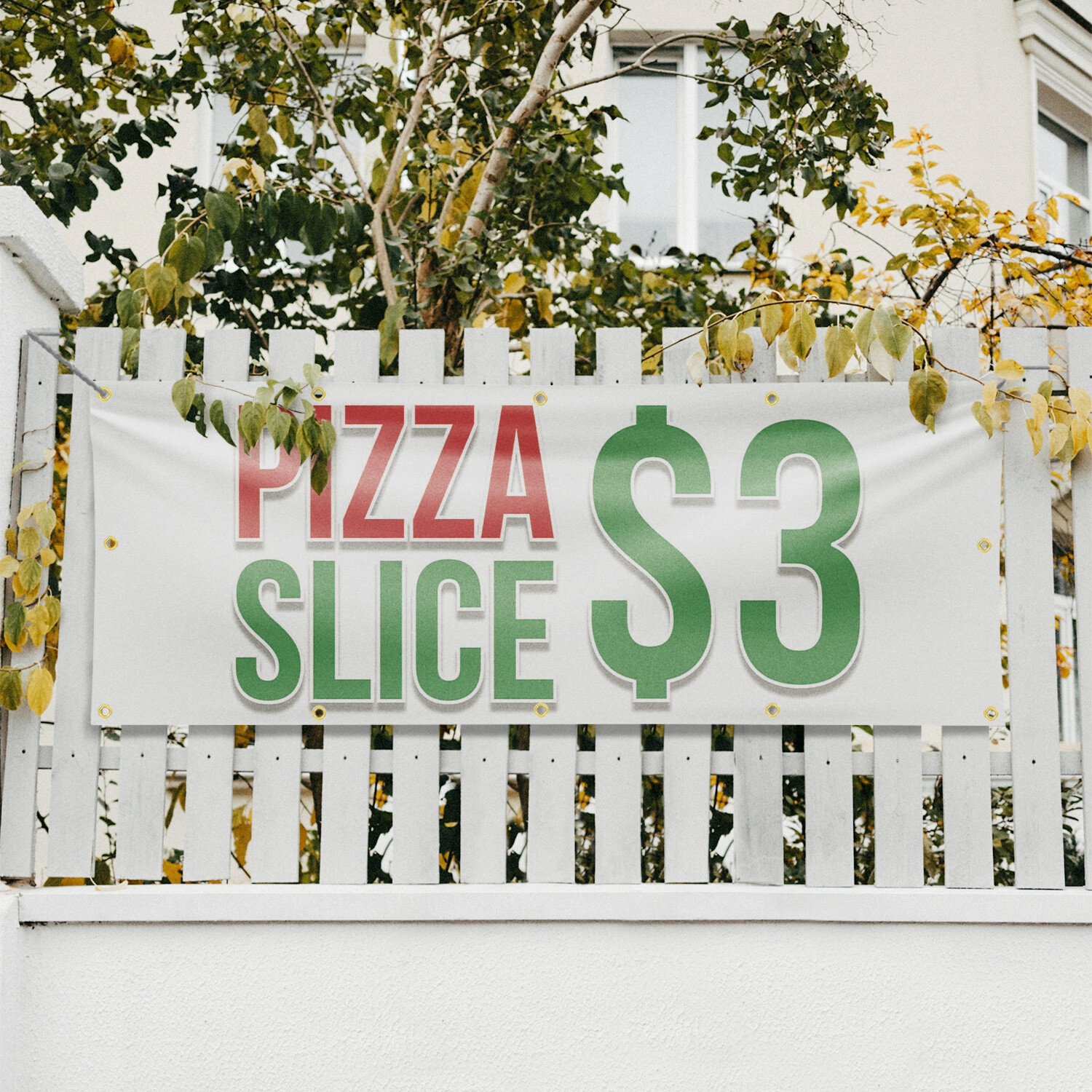 Pizza Slice $3 Vinyl Banner Sign with Metal Grommets Heavy-Duty Single-Sided