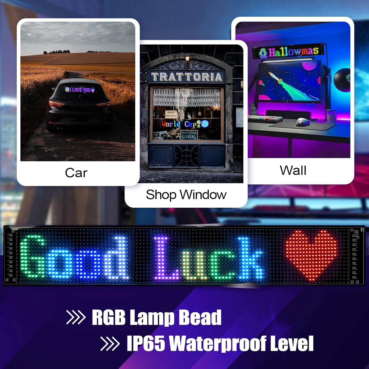 Programmable LED Car Sign,Scrolling LED Sign,Flexible LED RGB Message Display,Bl