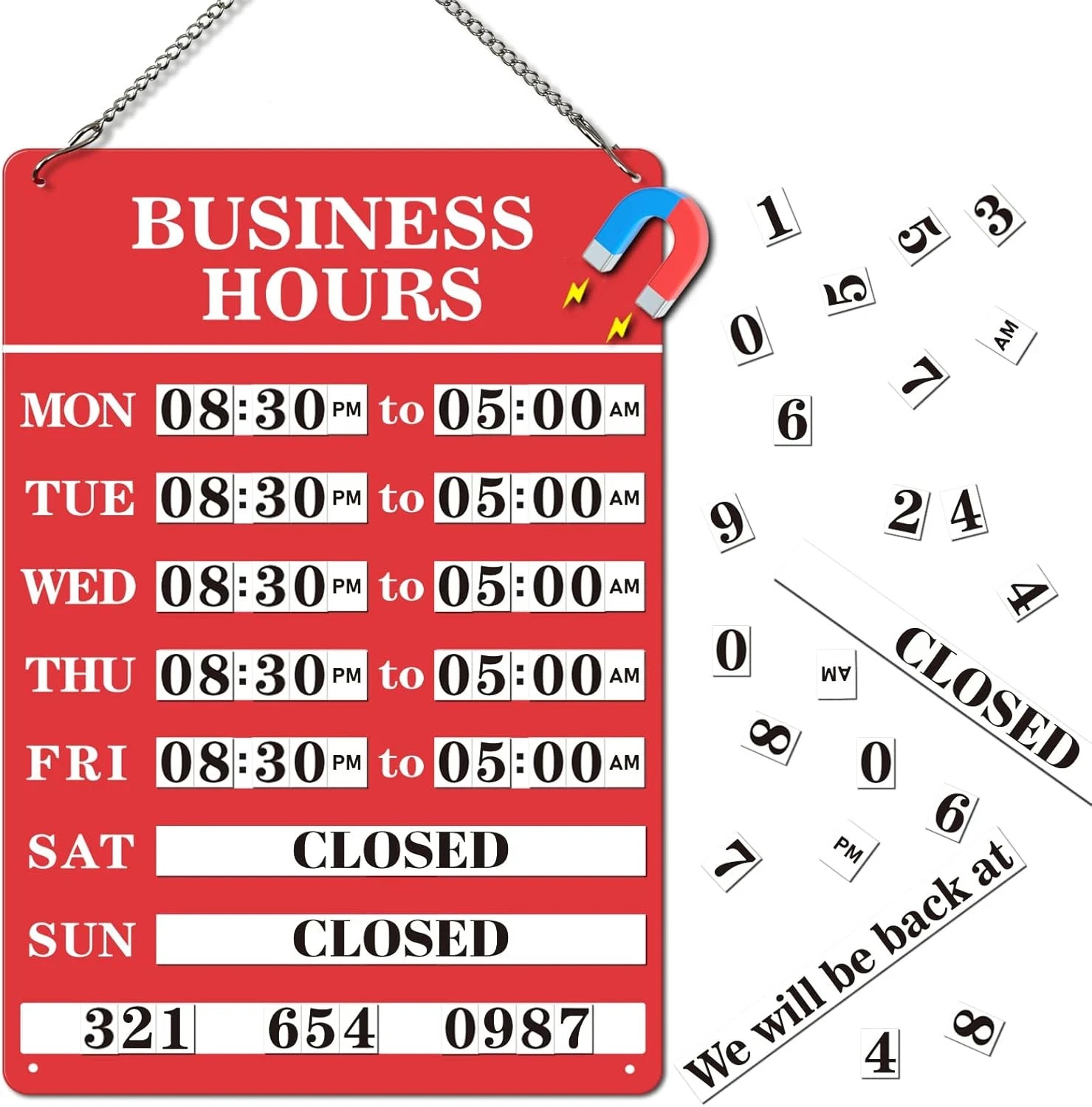 Magnetic Changeable Business Hours Sign, Metal Hours of Operation Signs for Busi