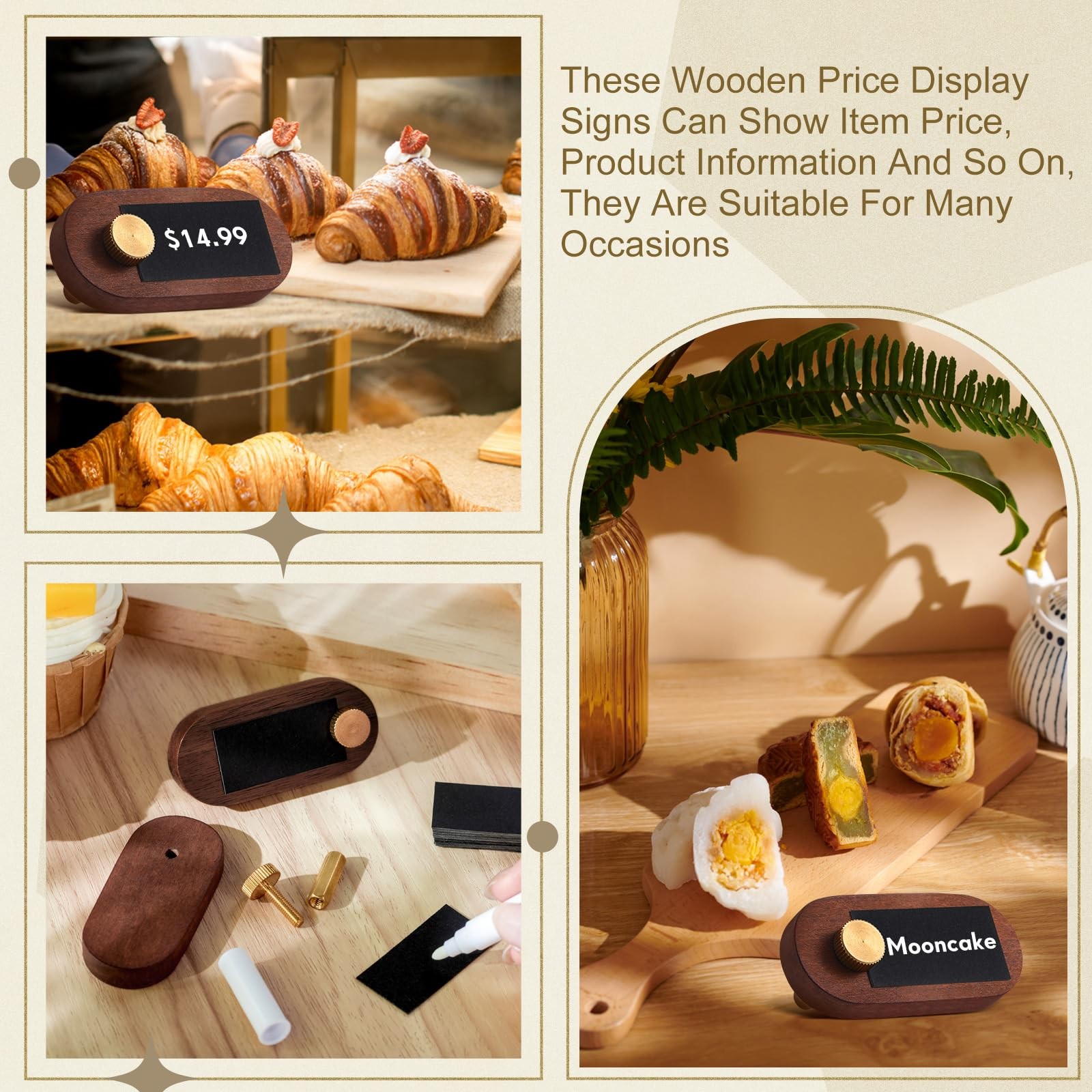 Qunclay Set of 30 Price Signs for Vendors Wooden Price Display Signs with Tag…