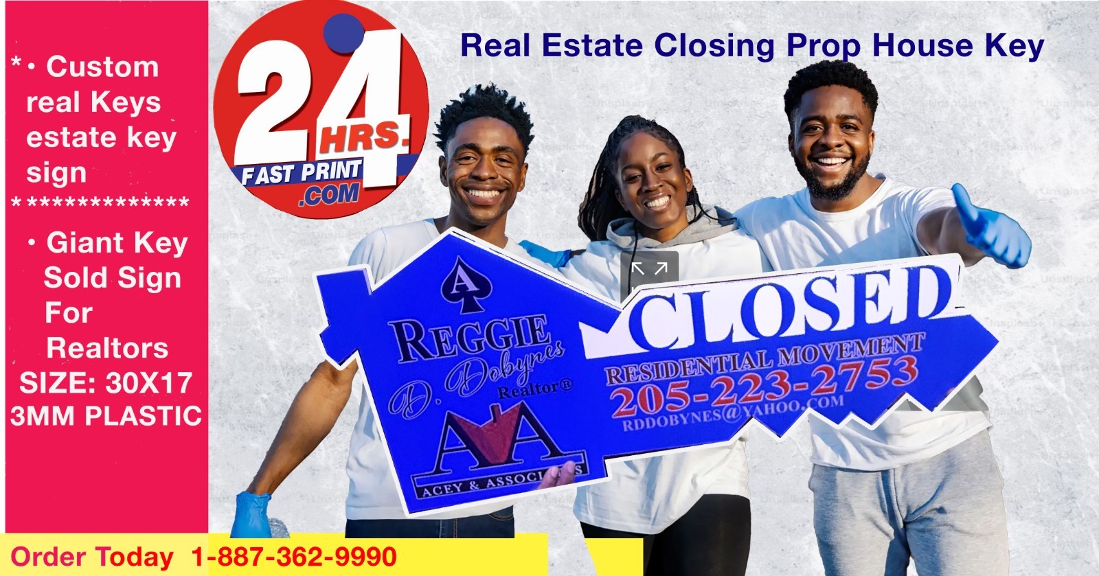 Real Estate Key Shaped Prop Sold Sign | Sided PLASTIC 3MM