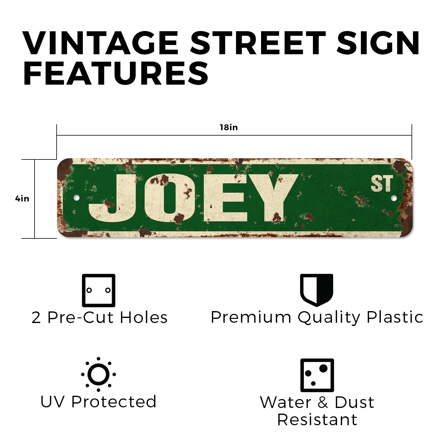 JOEY Vintage Style Rustic Street Sign Childrens Name Room Metal Road Sign