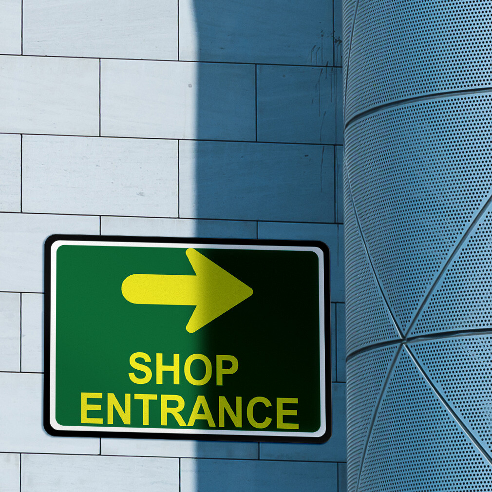 Horizontal Metal Sign Shop Entrance Door Arrow Weatherproof Street Signage