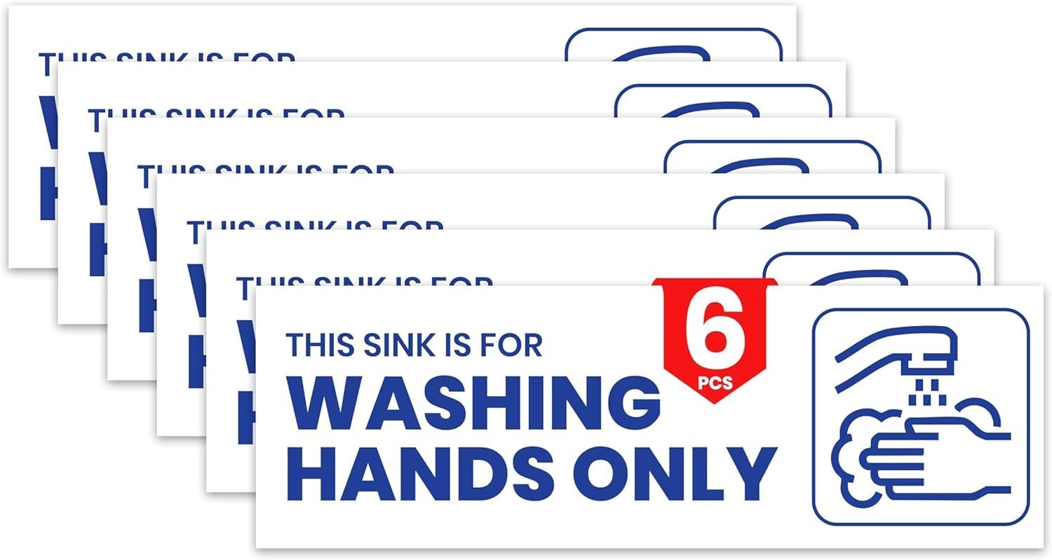 6 PCS Wash Your Hands Signs 7.3×2.5 Inch Self Adhesive Vinyl Bathroom Notice