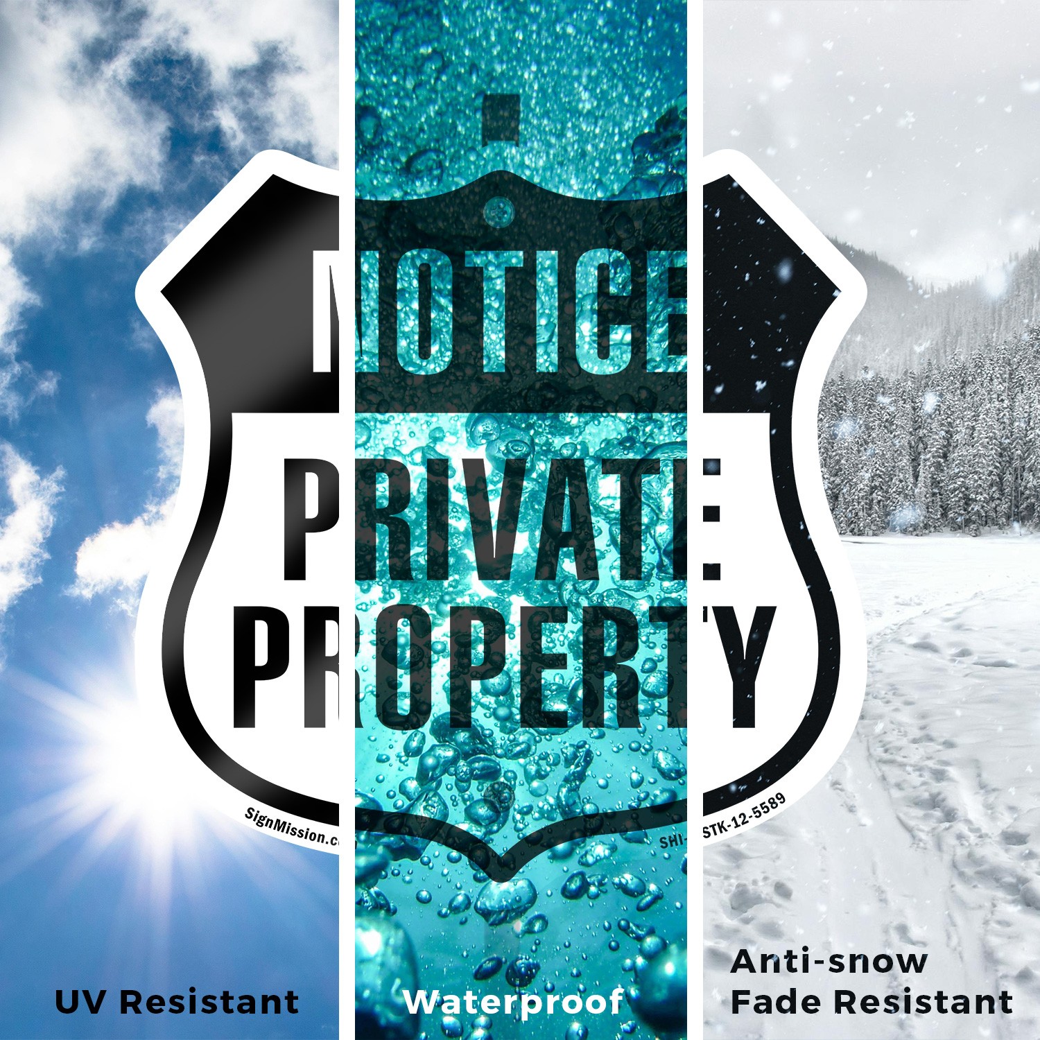 Notice Private Property Shield Shaped Sign With Stake Crafted in the USA