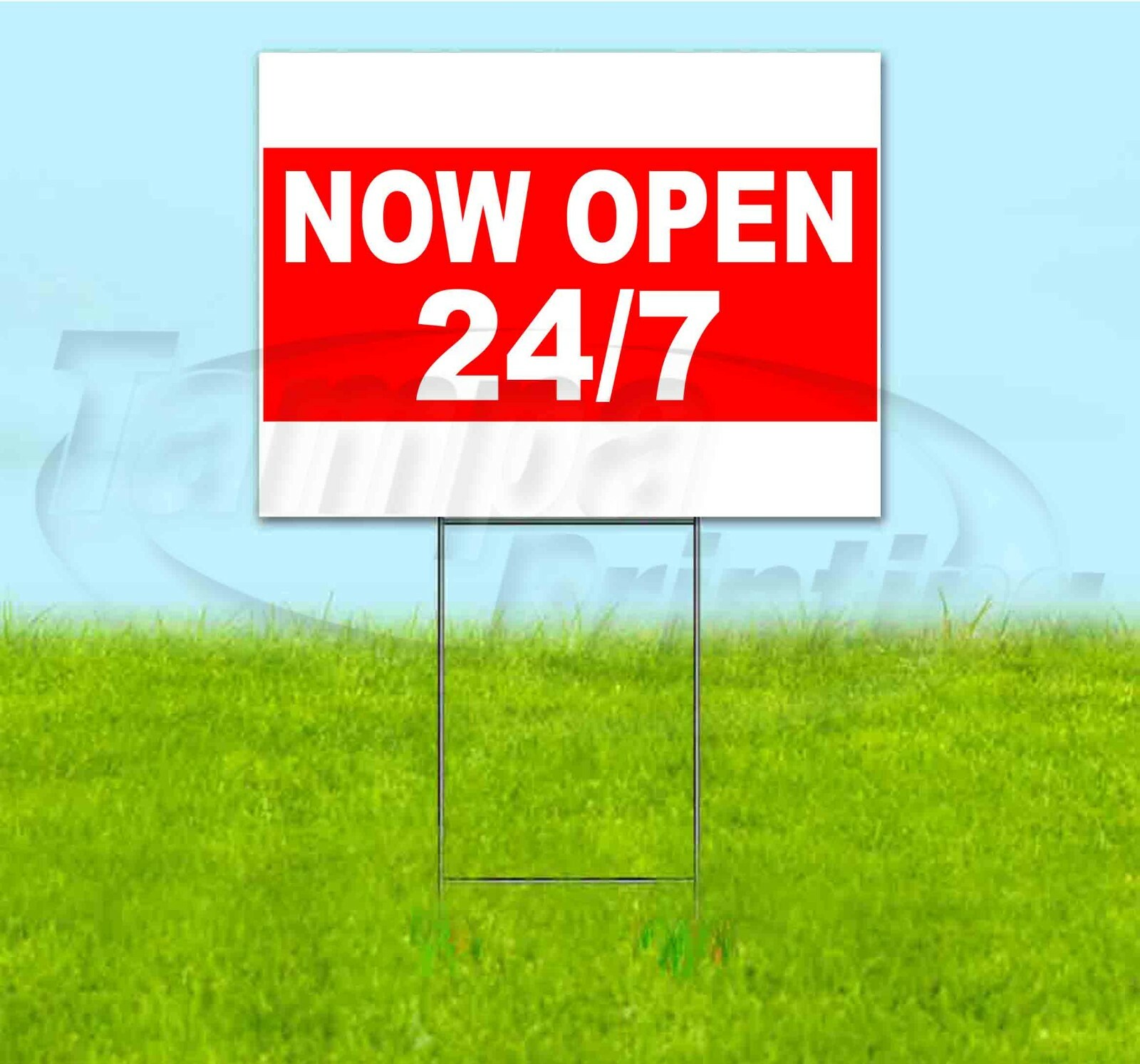 NOW OPEN 24/7 18×24 Yard Sign WITH STAKE Corrugated Bandit USA BUSINESS HOURS