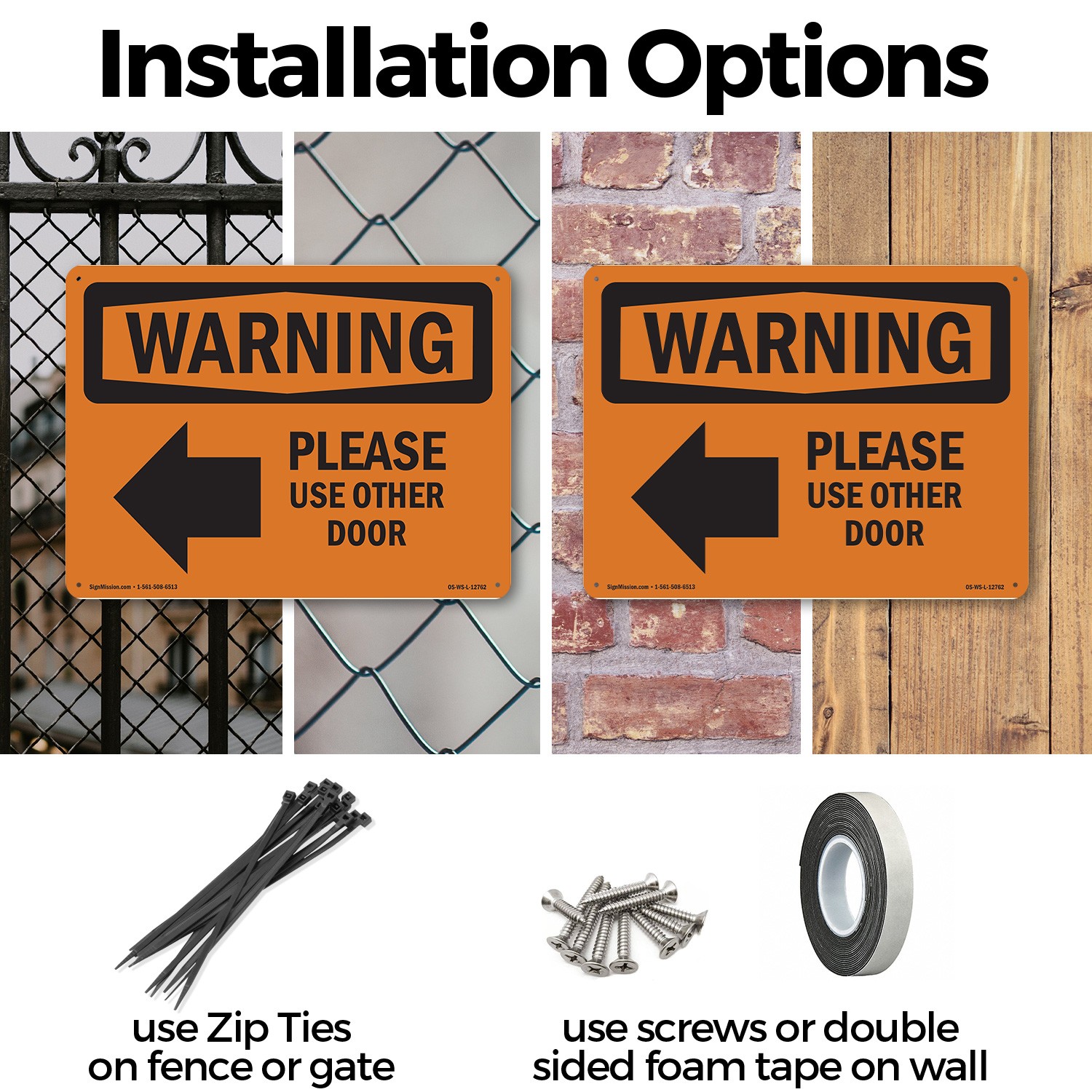 Please Use Other Door With Symbol OSHA WARNING Sign Metal, Decal – 5 or 10 Pack