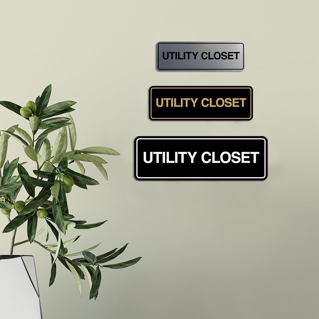 Utility Closet Sign Brushed Silver Medium Wall Door Plaque Office Home Business
