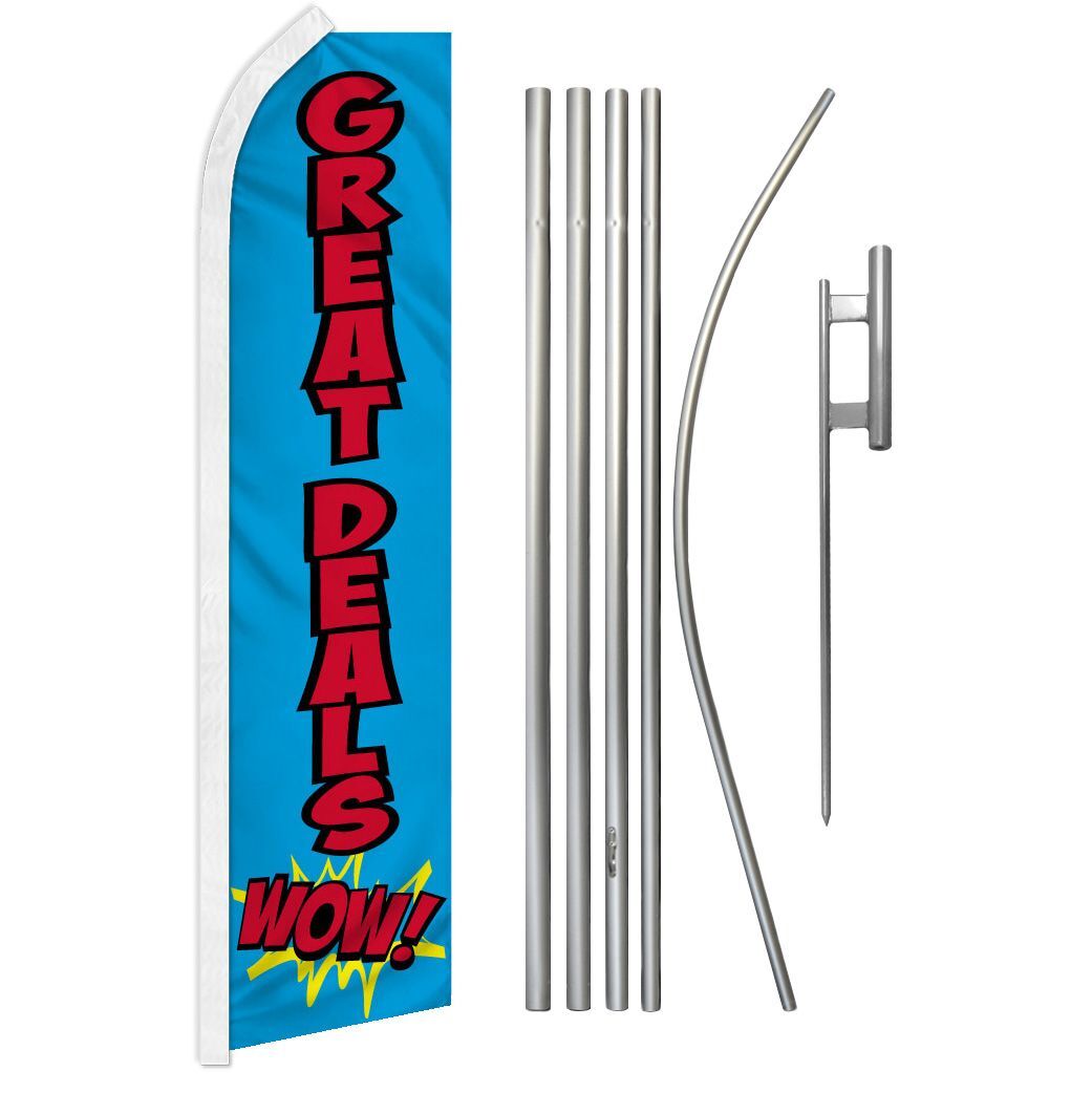 “GREAT DEALS WOW!” Advertising Super Flag & Pole Kit sale discount clearance