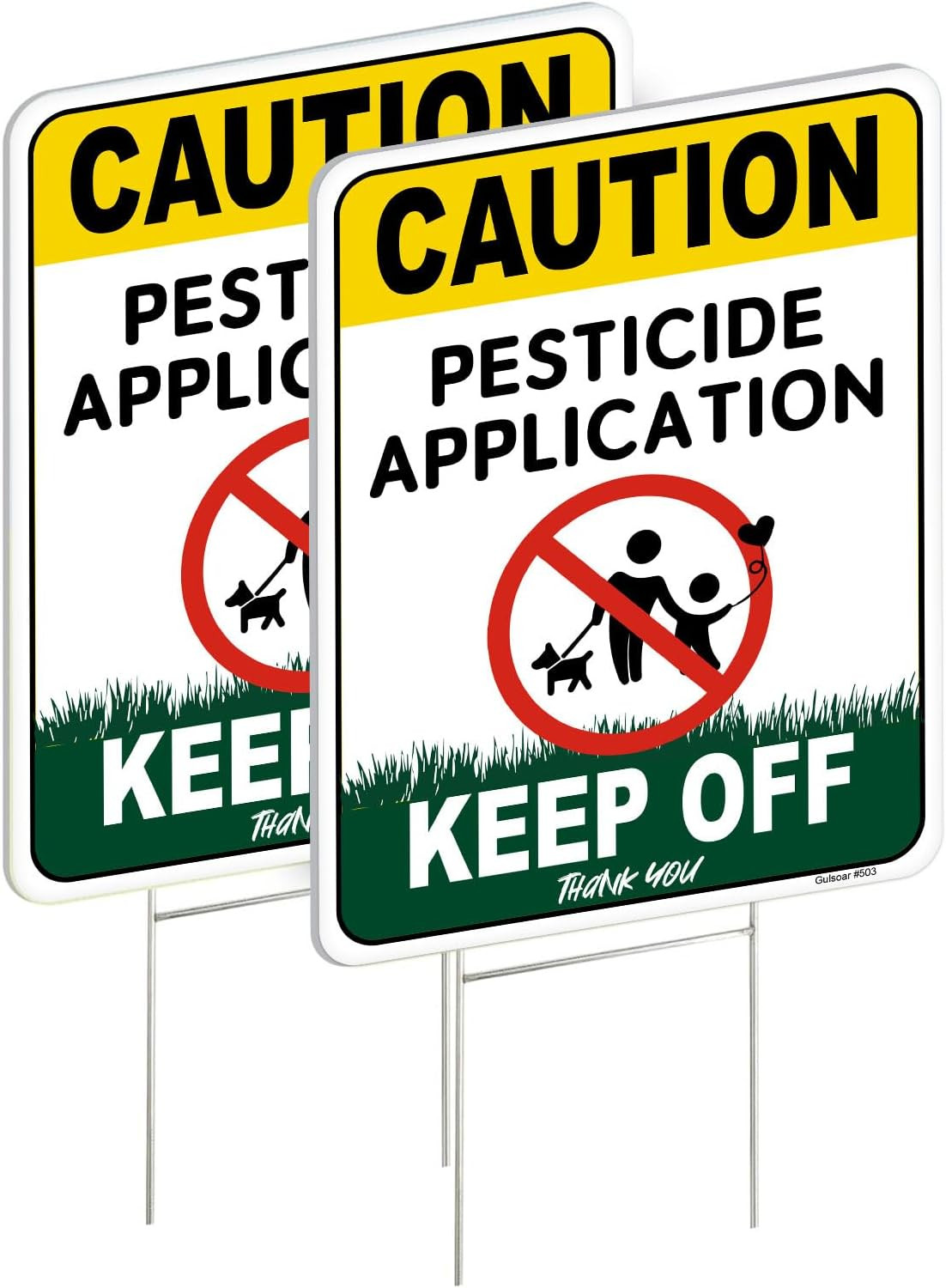 2 Pack Caution – Pesticide Application, Keep off Yard Sign with Metal Stakes, 12