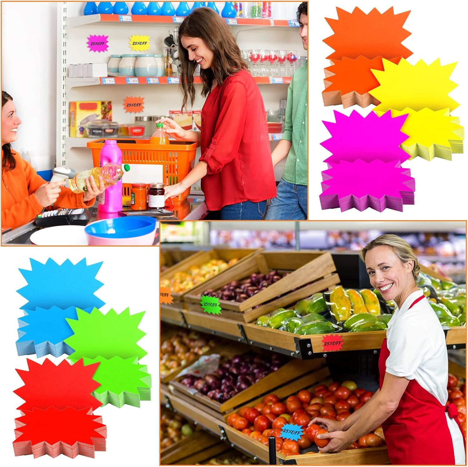 1000 Pieces Burst Signs Fluorescent Signs Blank Star Shape Retail Sale Tags Burs