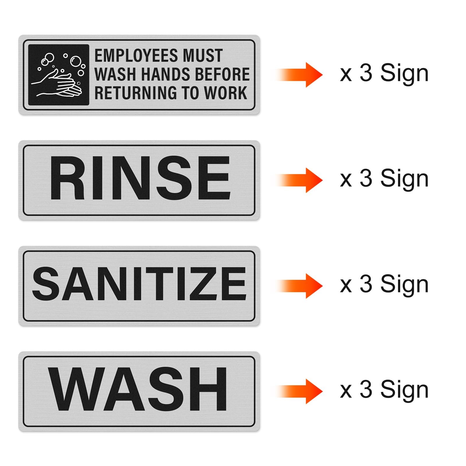 12 Pack Wash Rinse Sanitize Sink Sign Self-adhesive Waterproof Aluminum Metal…