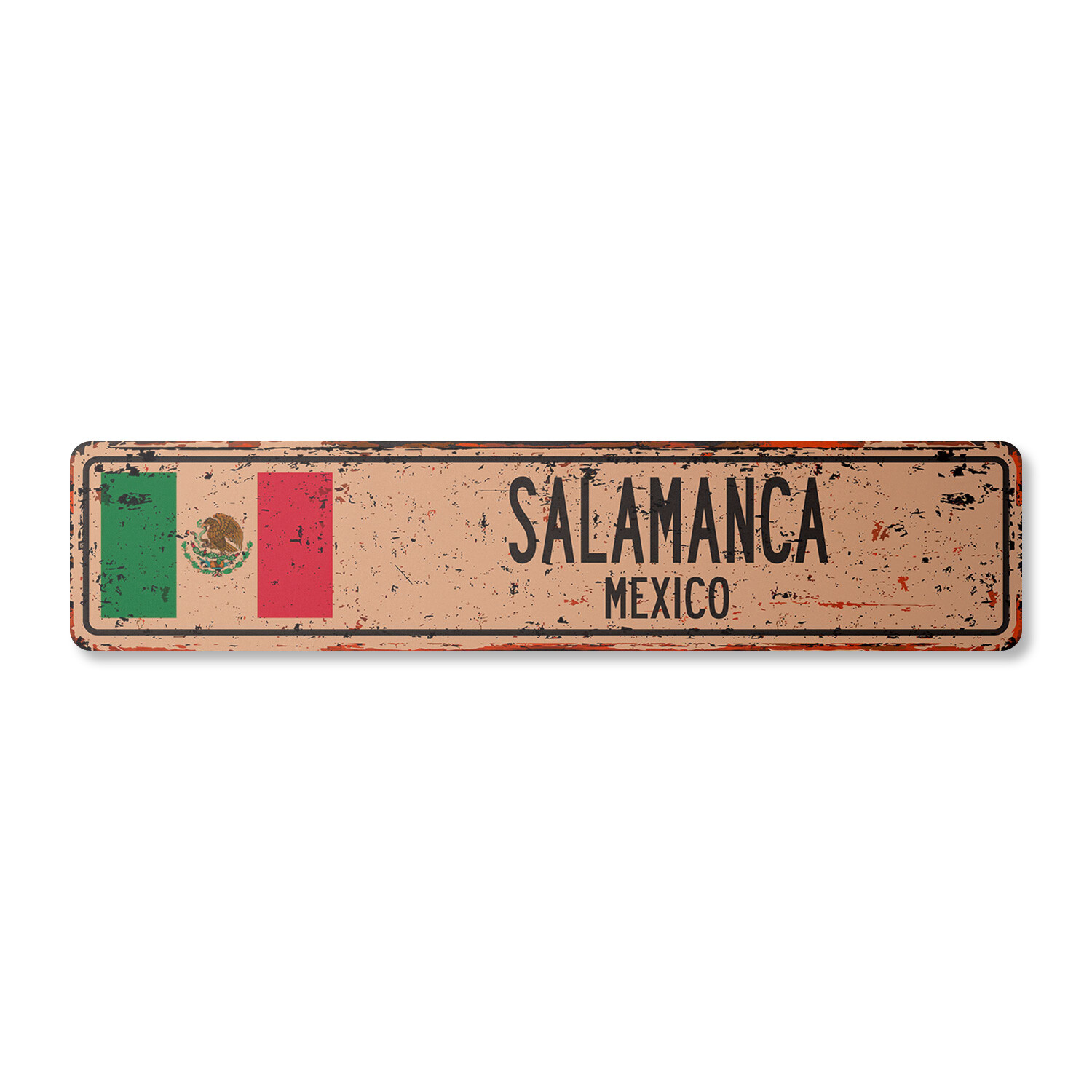 SALAMANCA MEXICO Vintage Street Sign Mexican flag city country road wall rustic