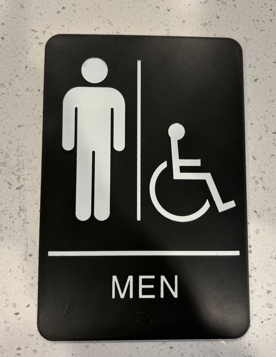 Black Plastic Men’s Restroom ADA Sign Wall Mounted Door Sign for Accessibility