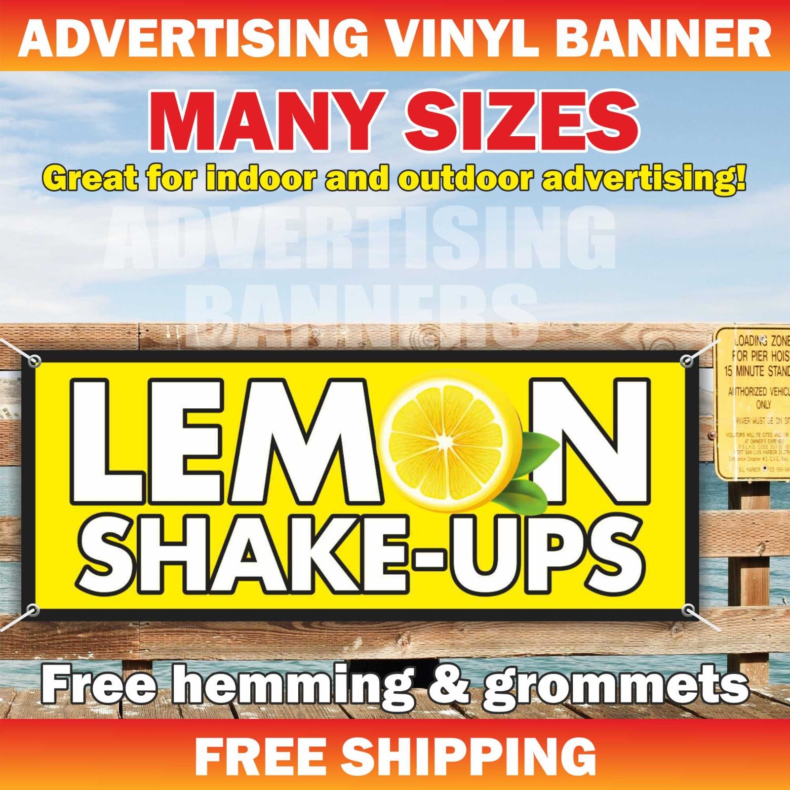 LEMON SHAKE-UPS Advertising Banner Vinyl Mesh Sign FRESH SQUEEZED Juice Drink