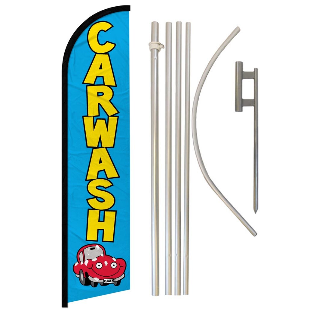 Car Wash Swooper Full Curve Windless Swooper Flag & Pole Kit Hand Carwash Flag