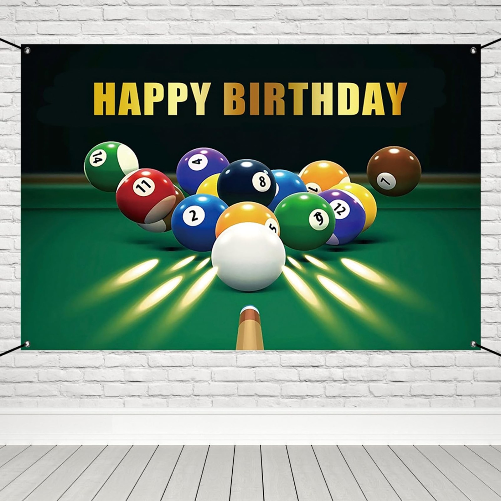 Renaiss 6×3.6ft Happy Birthday Banner Billiards Kick-Off Party Decoration Sno…