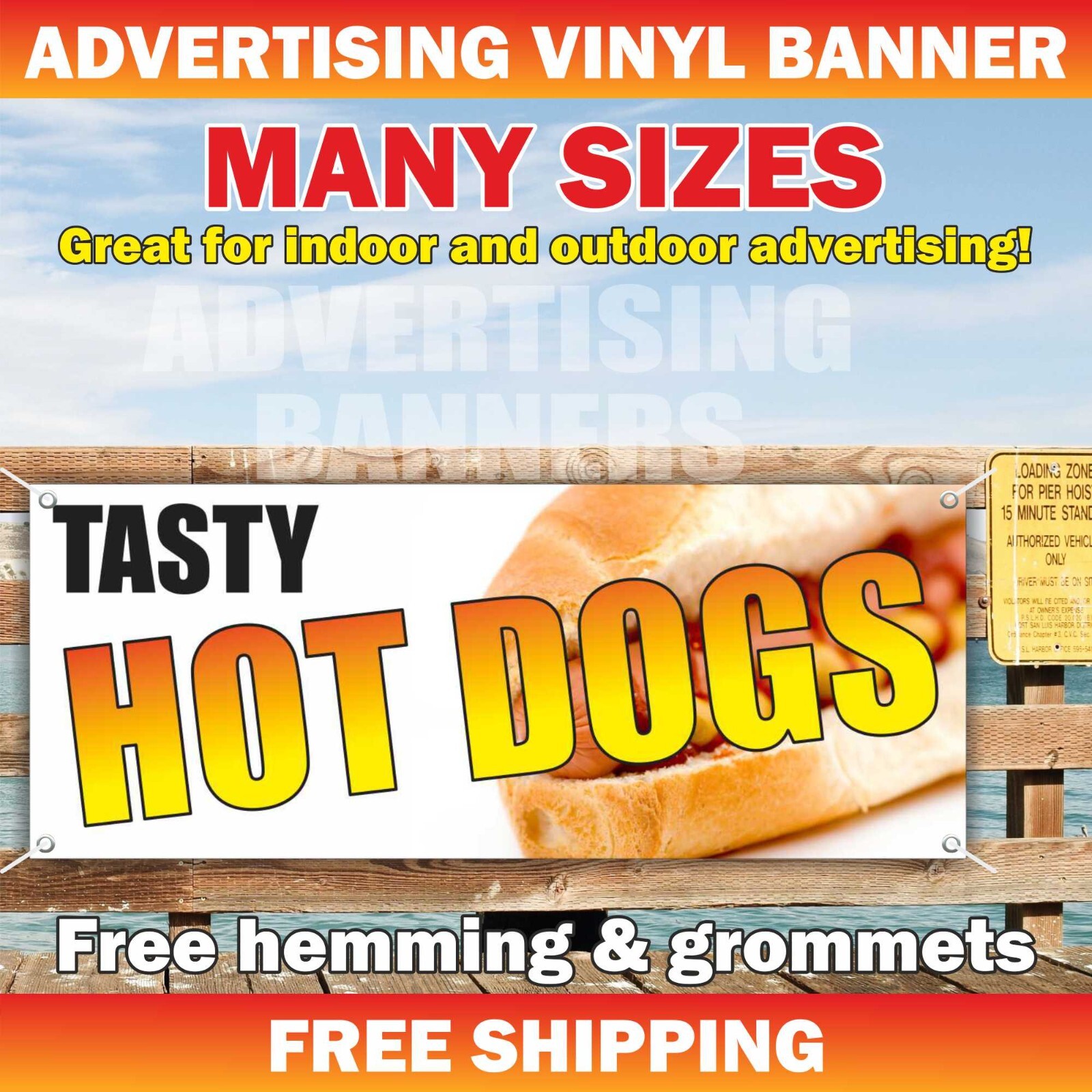 TASTY HOT DOG Advertising Banner Vinyl Sign coffee fast food burger sandwiches