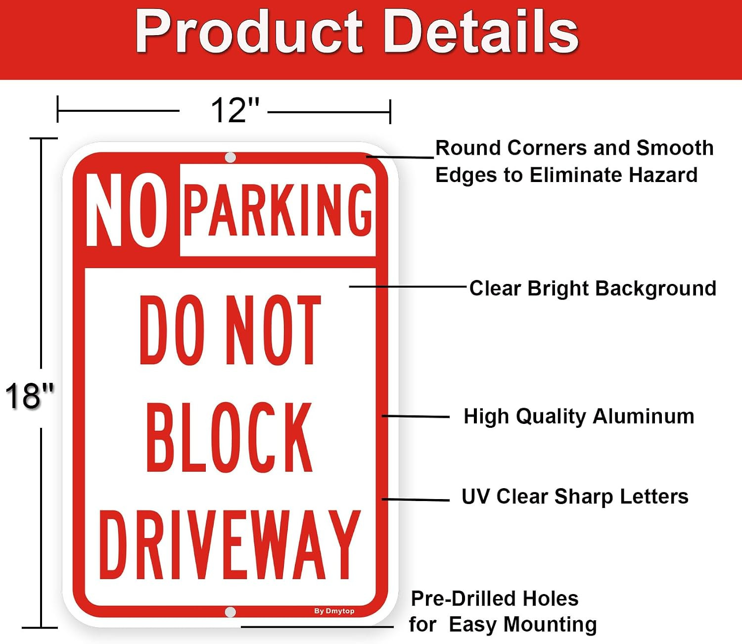 2 Pack Large No Parking Sign Do Not Block Driveway Sign, 18 X 12 Inches Rust Fre