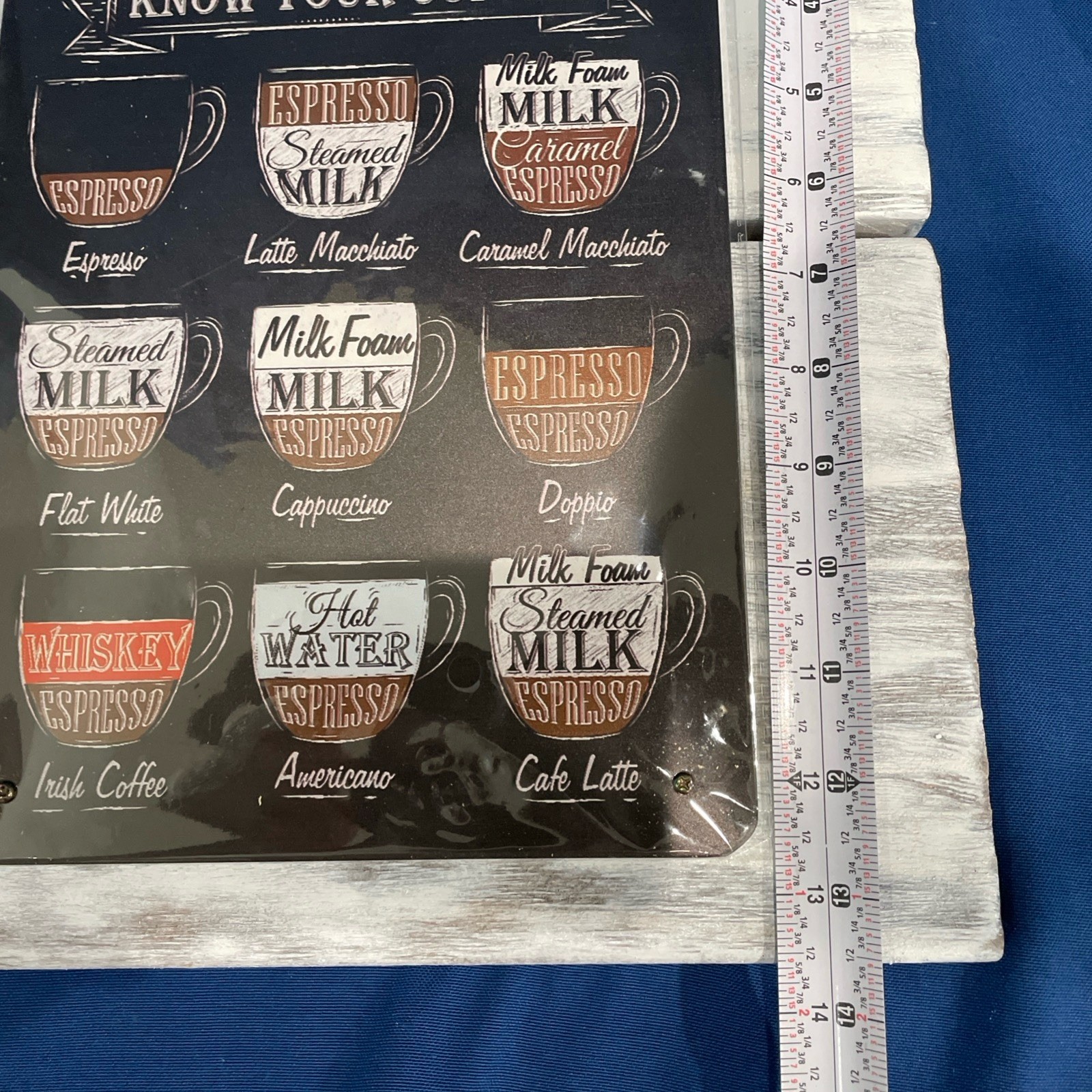 Coffee Menu Vintage Sign Latte Macchiato, Café Latte, Doppio Metal Sign Mounted