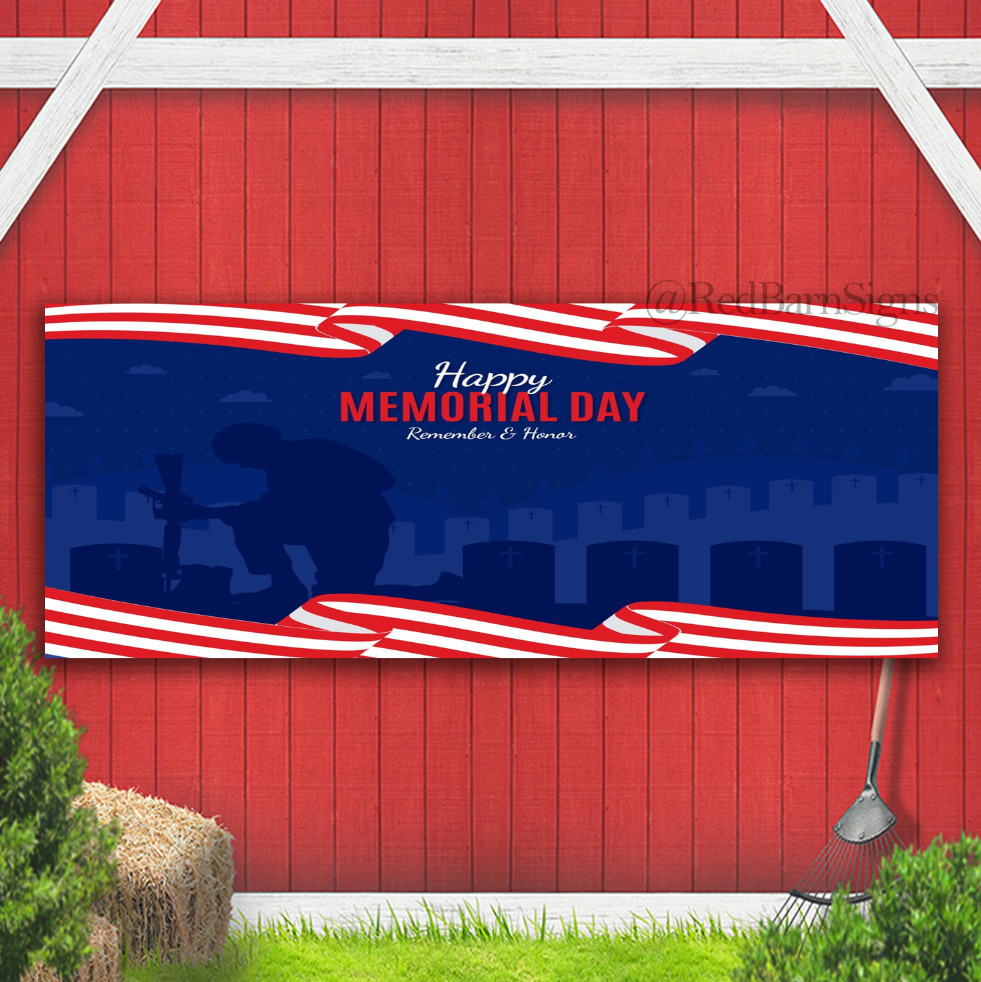 Happy Memorial Day Remember & Honor Banner sign with grommets