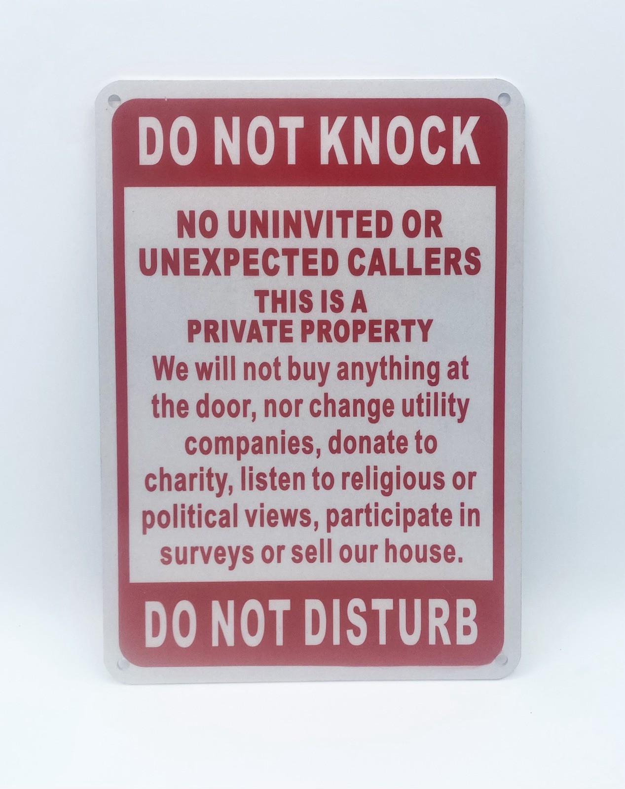 DO NOT KNOCK DISTURB Aluminum Reflective Sign 7 x 10” Red White Mount Holes NEW!