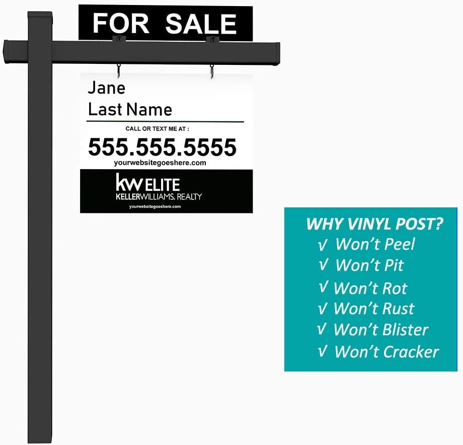 Vinyl Real Estate Sign Post 6ft Black Flat Cap Realtor Yard