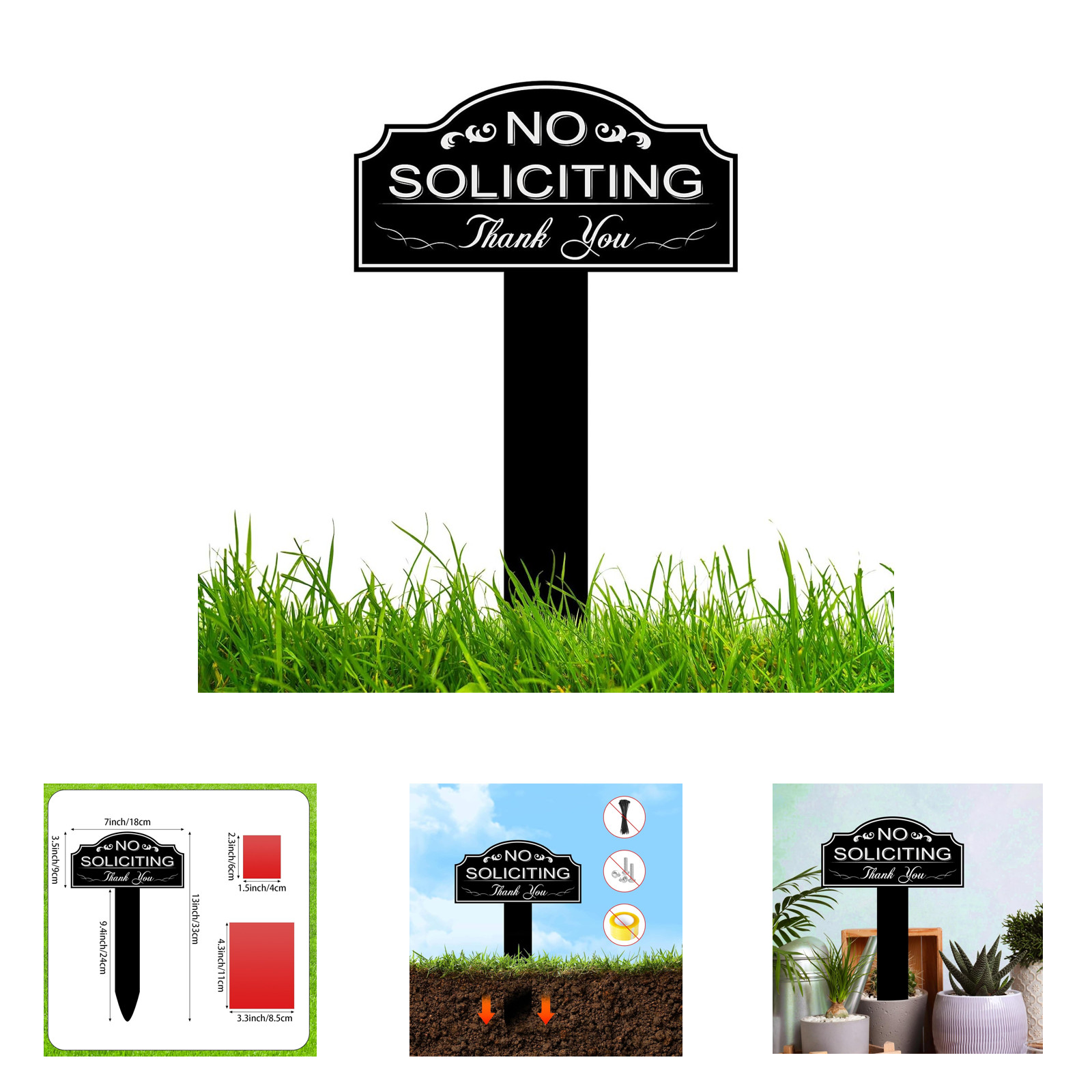 No Soliciting Sign Waterproof with Stake 7 x 3.5 inch Outdoor Yard Front Door