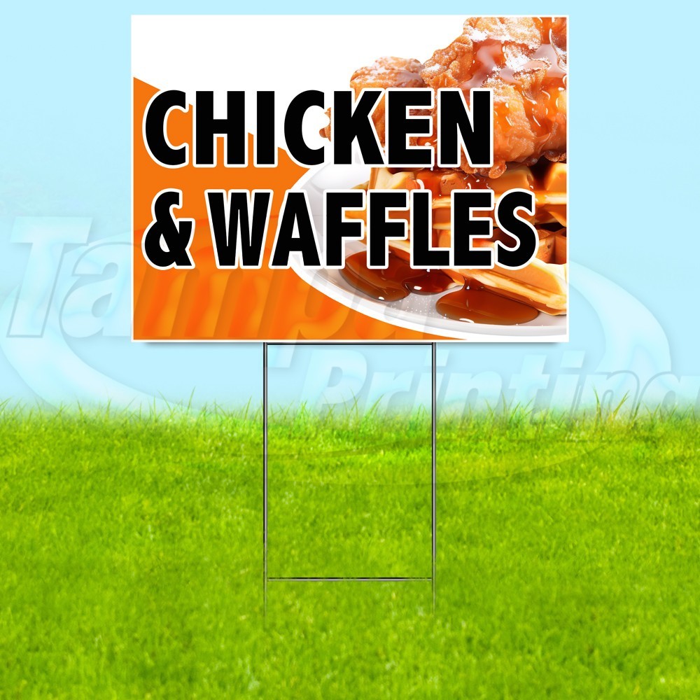 CHICKEN & WAFFLES 18×24 Yard Sign Food Plastic Corrugated WITH STAKE USA YS07669