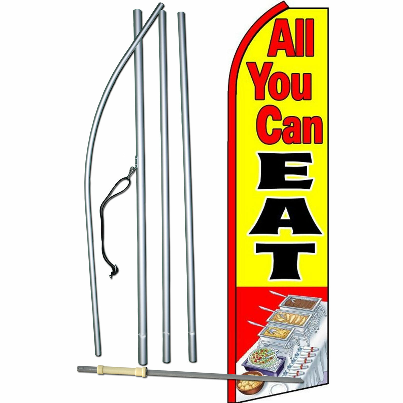 All You Can Eat Flag Flutter Feather Banner Swooper Extra Wide Bundle COMPLETE