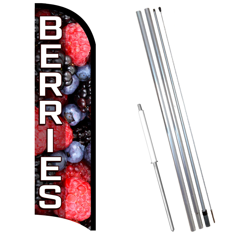 BERRIES Premium Windless Feather Flag Bundle (Complete Kit) OR Optional Replace