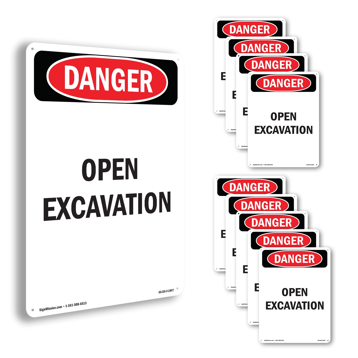 Open Excavation OSHA Danger Sign Metal, Plastic, Or Decal – 5 or 10 Pack