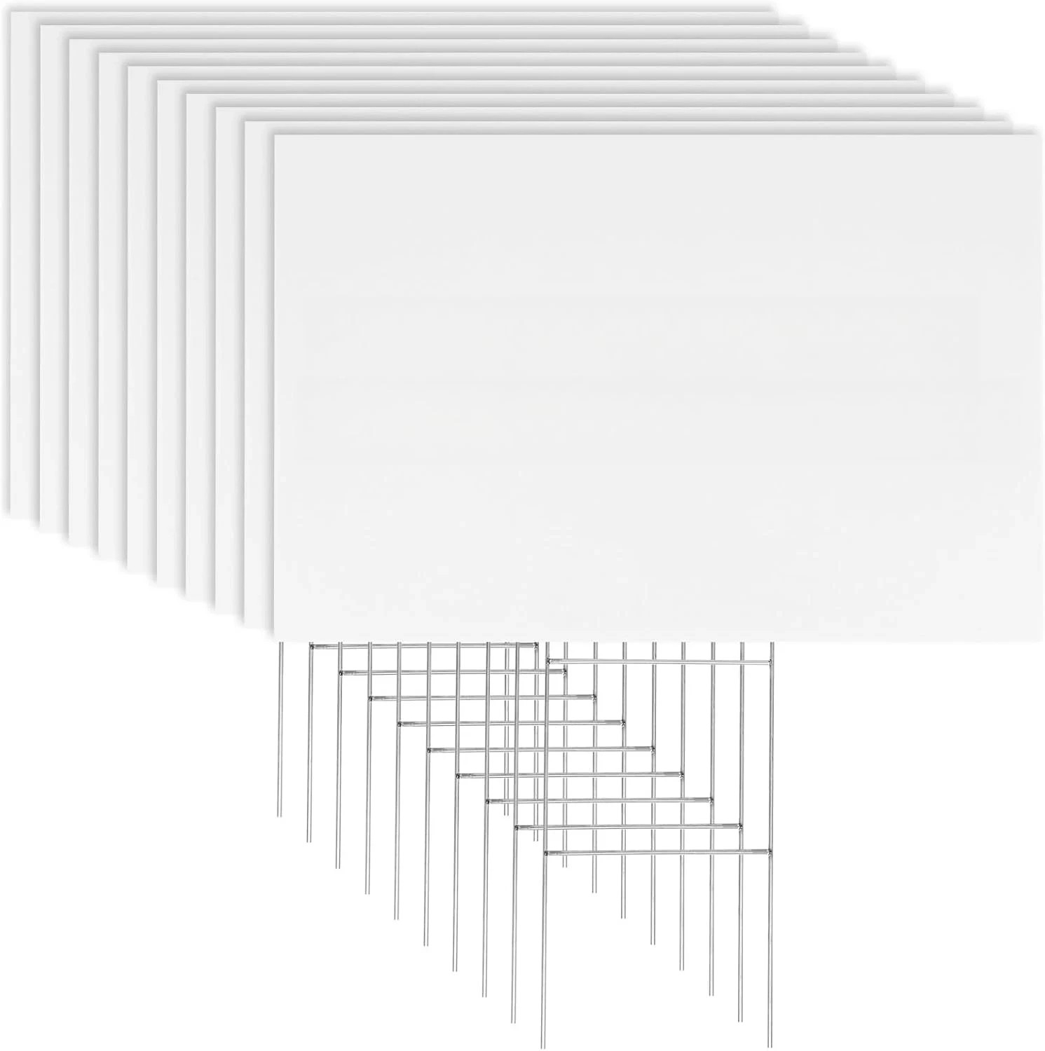 10 Pack 18 X 12 Inches White Corrugated Plastic Yard Sign with Metal Stakes for