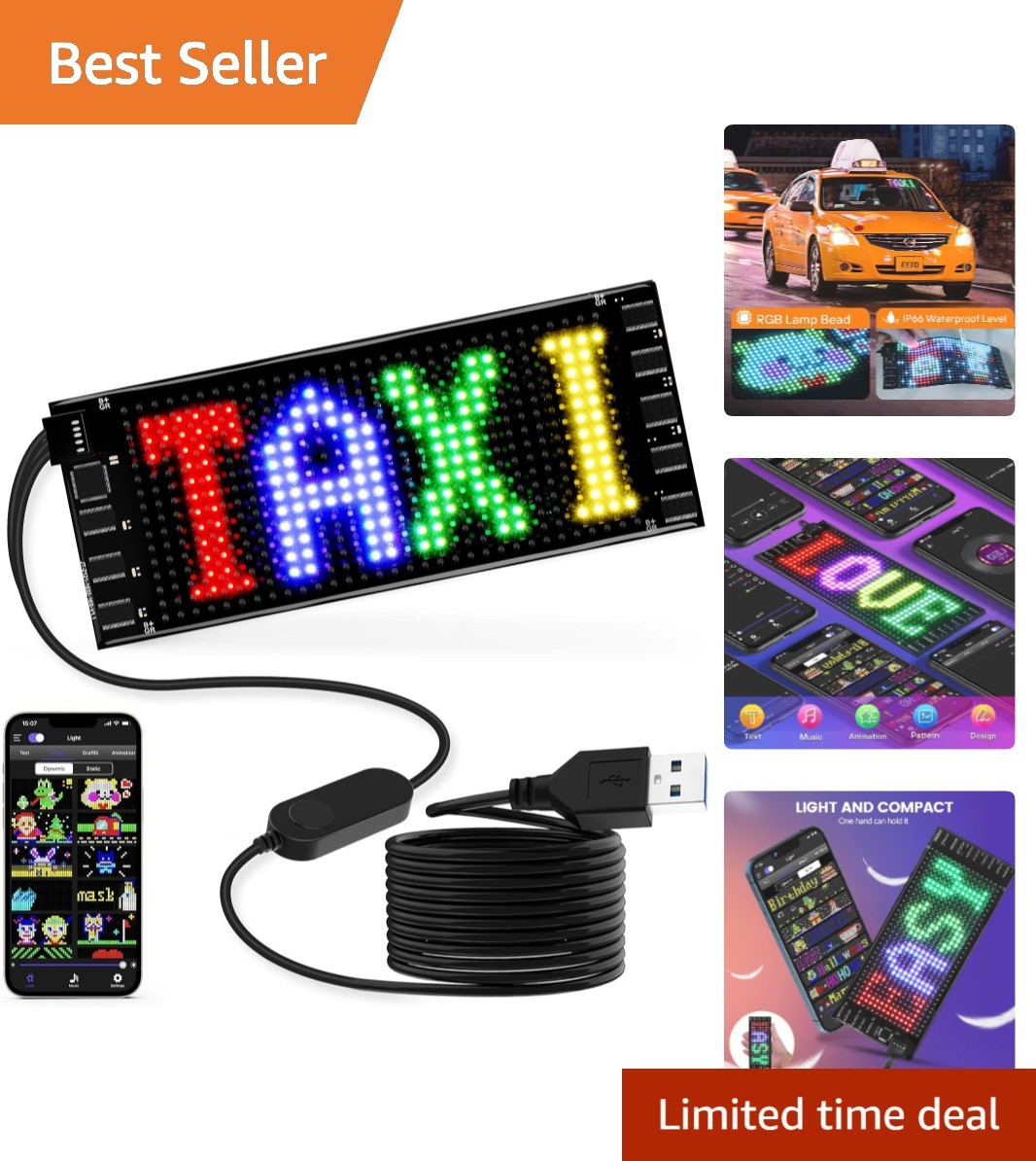 LED Sign for Car, 7”x3”Flexible LED Matrix Panel USB 5V Bluetooth Applicati…